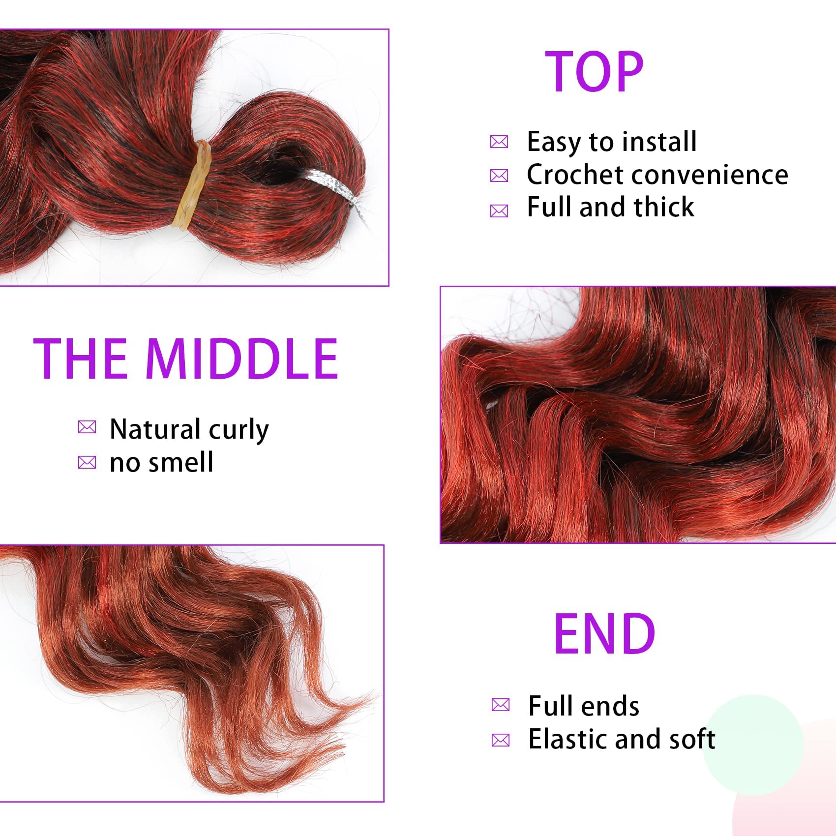 Ocean Wave Crochet Hair Deep Wave Crochet Natural Ombre Red Ocean Wave Braids Hair Synthetic Crochet Braiding Hair Extensions 8
