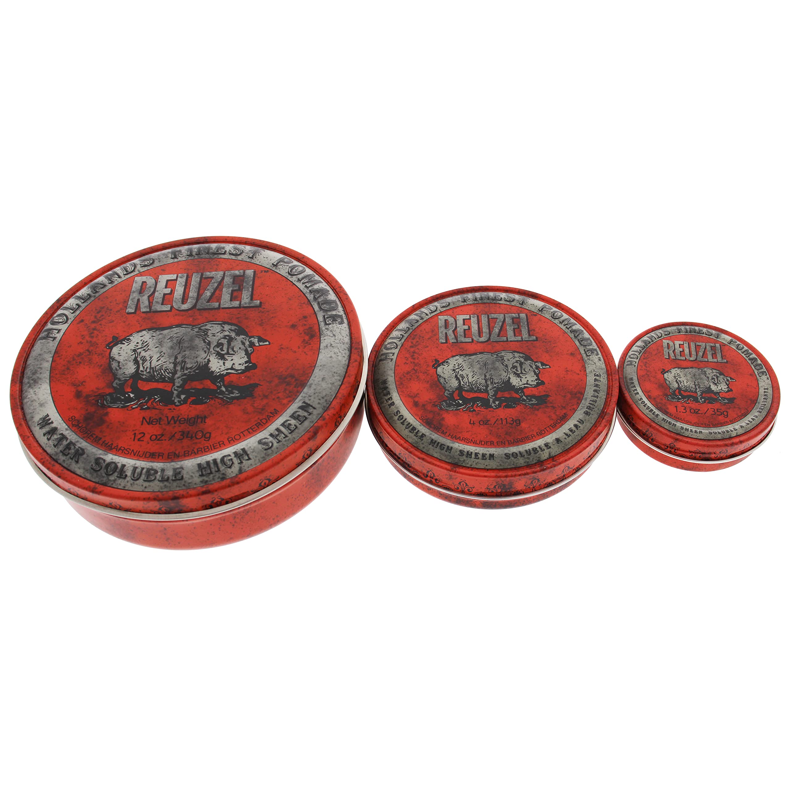 Reuzel Red Water Soluble High Sheen Pomade - No Dry Formula - Keeps High Shine And Strong Hold All Day Without Flaking - Easy Ri