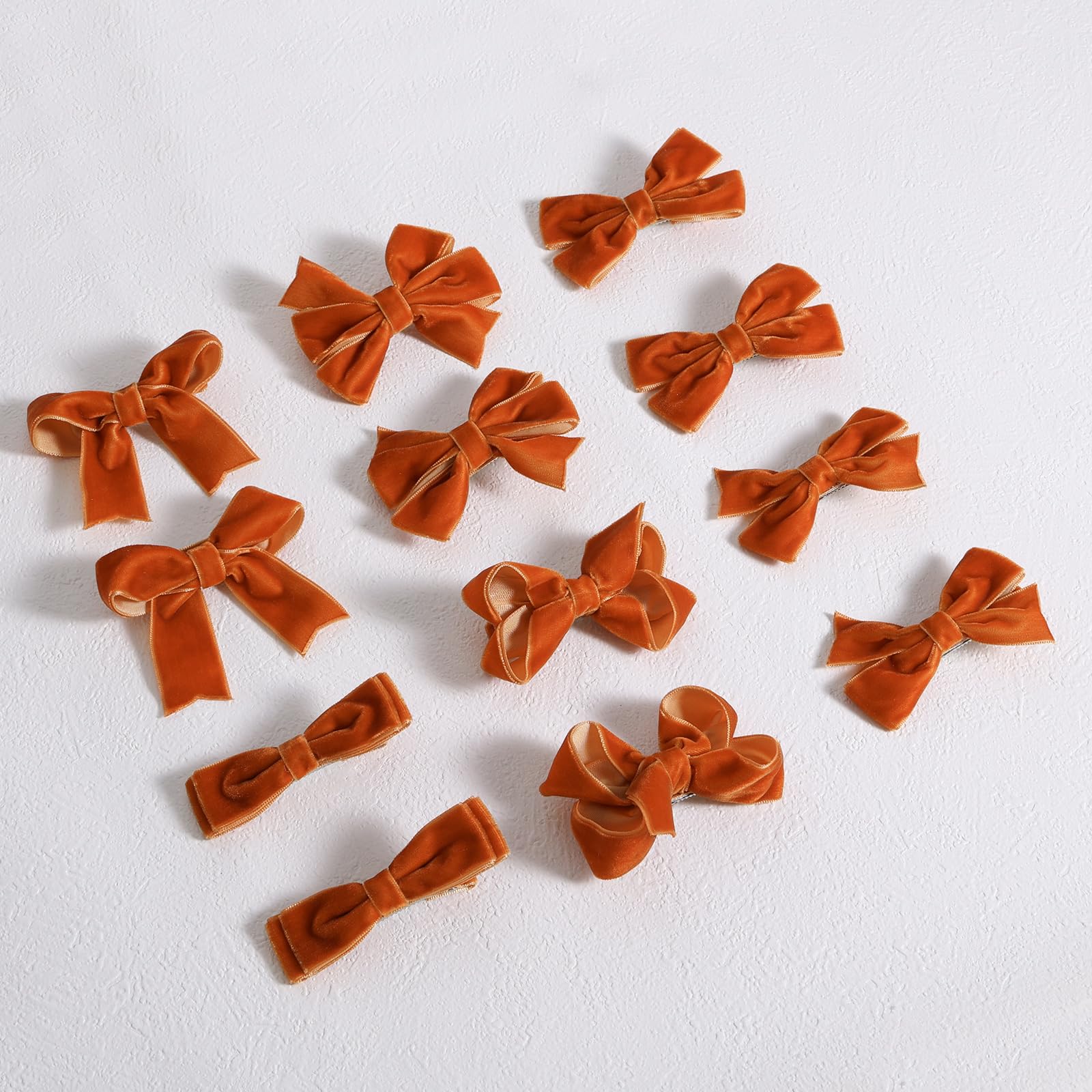 Burnt Orange Velvet Hair Ribbon Bow Alligator Clips for Baby Girl Kids Women 12 Pcs 3 Vintage Fall Dressy Bow Cheer Barrettes Th