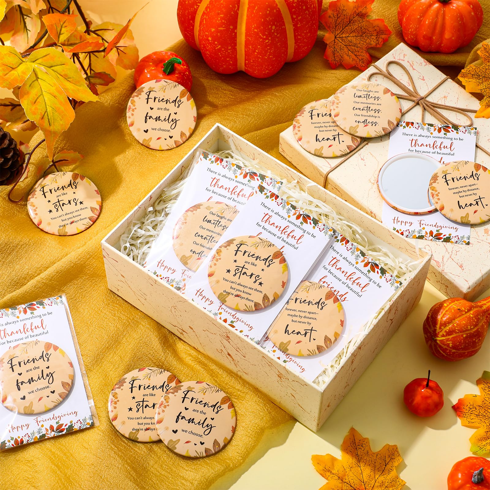 Yalikop 20 Sets Happy Thanksgiving Gifts Friendsgiving Pocket Mirror with Cards for Women Thanksgiving Party Favors Friendsgivin