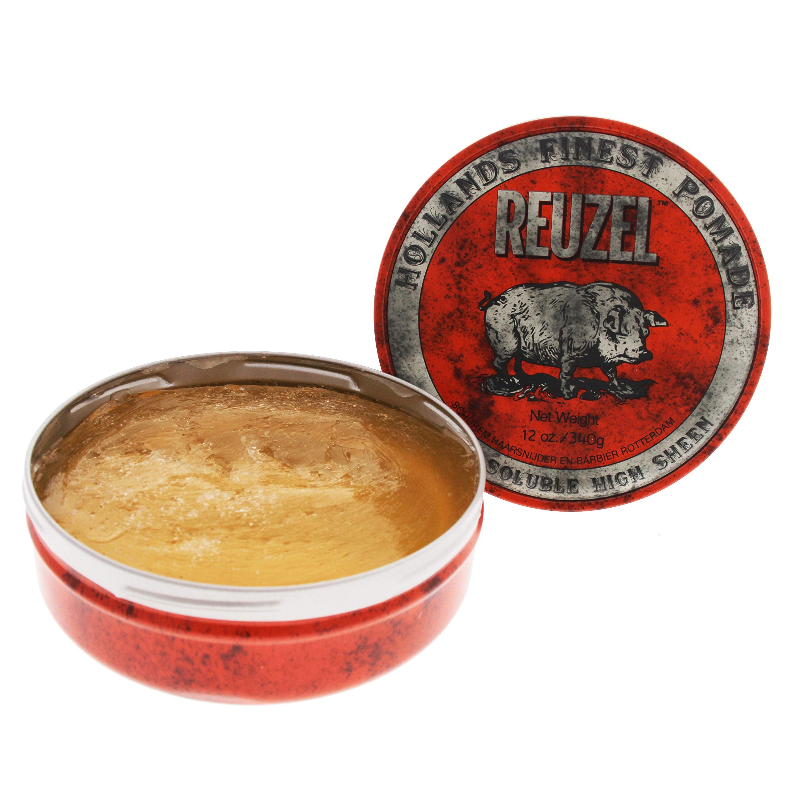 Reuzel Red Water Soluble High Sheen Pomade - No Dry Formula - Keeps High Shine And Strong Hold All Day Without Flaking - Easy Ri