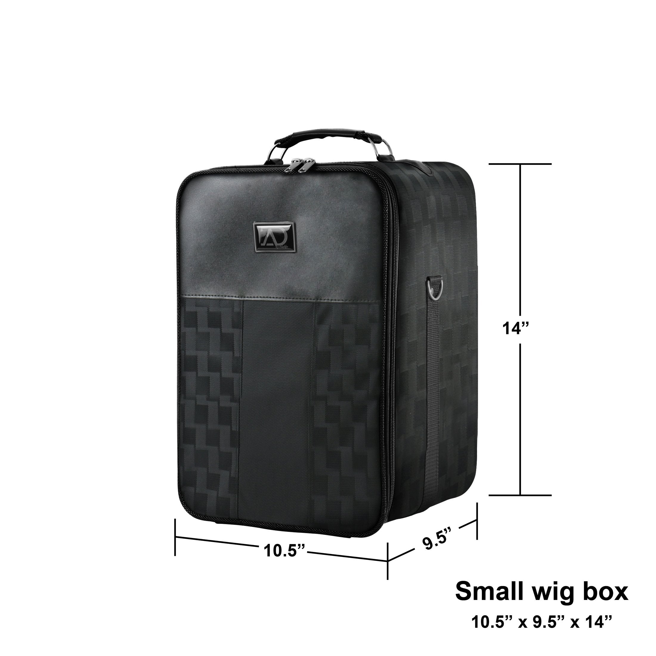 Small Wig Travel Box With Top Handle, Shoulder Strap & Double Zipper, Carrying Case With Removable Head-Holding Base - Black Squ
