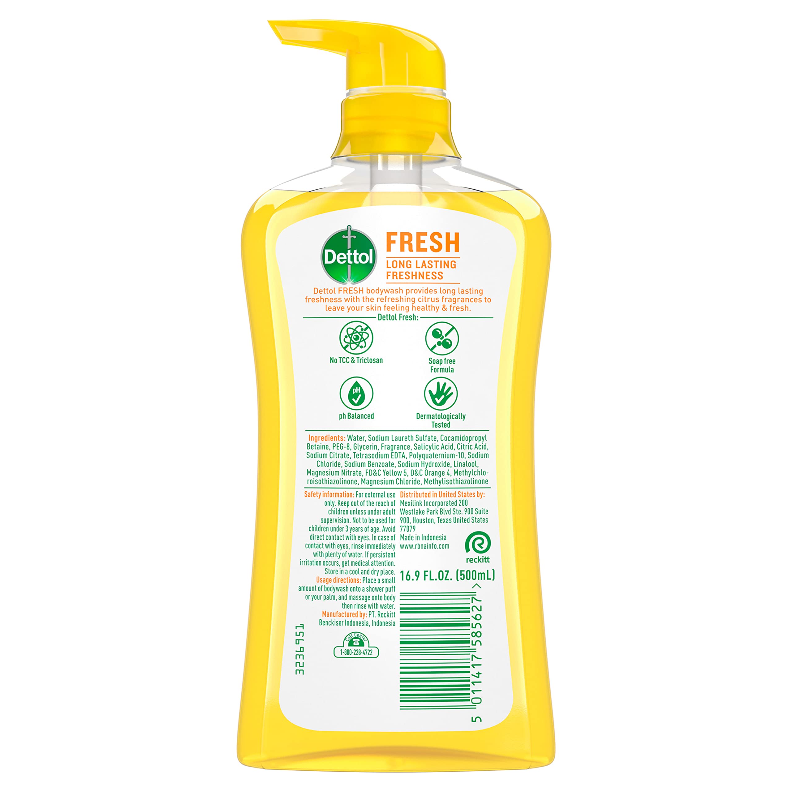 Dettol Fresh Body Wash and Shower Gel, Fresh Yuzu Citrus Scent Body Wash, 16.90 Fl Oz (Pack of 1)