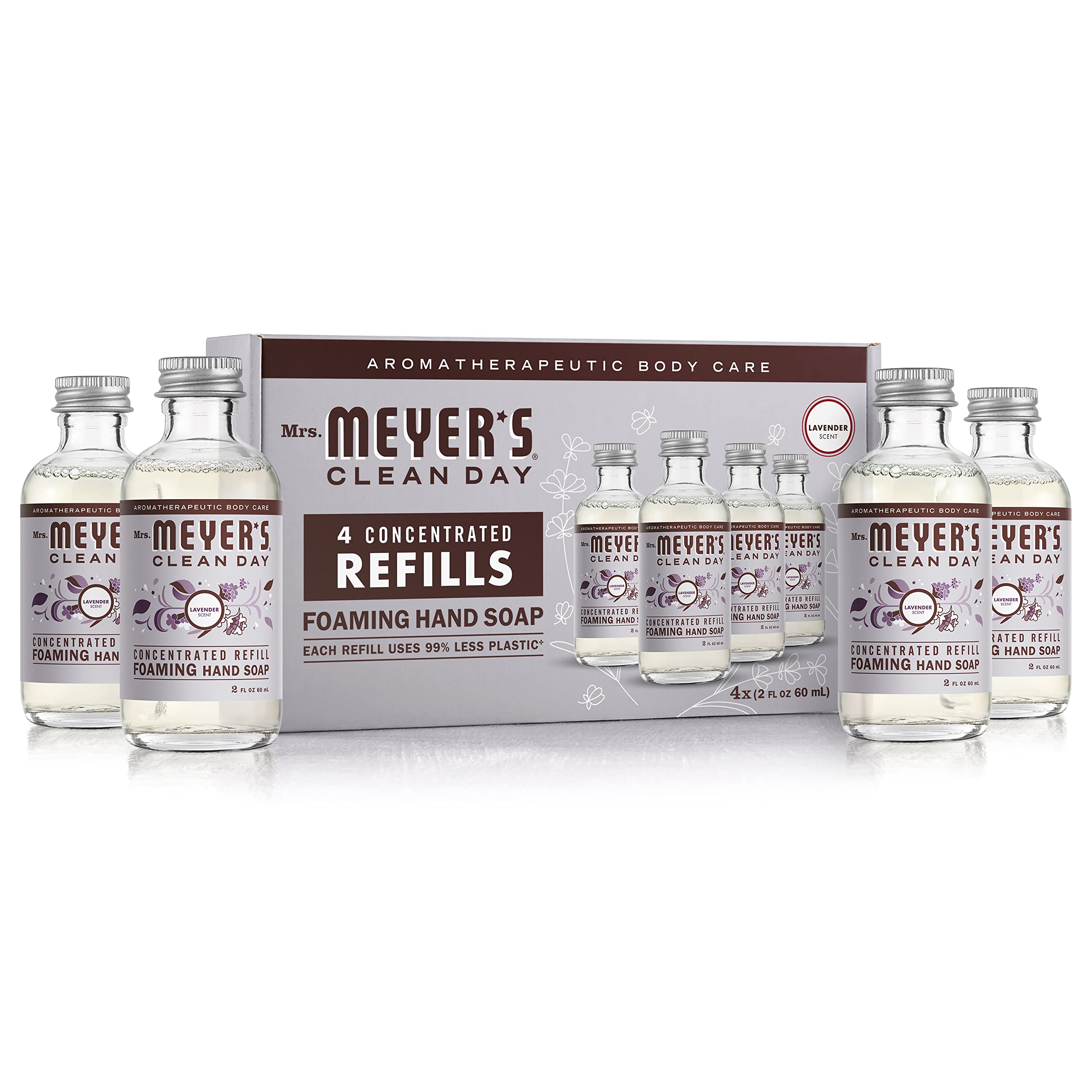 MRS. MEYER 'S CLEAN DAY Foaming Hand Soap Concentrated Refills, 4 Concentrated Refills (2 Fl. Oz each), Lavender Scent, Makes 40