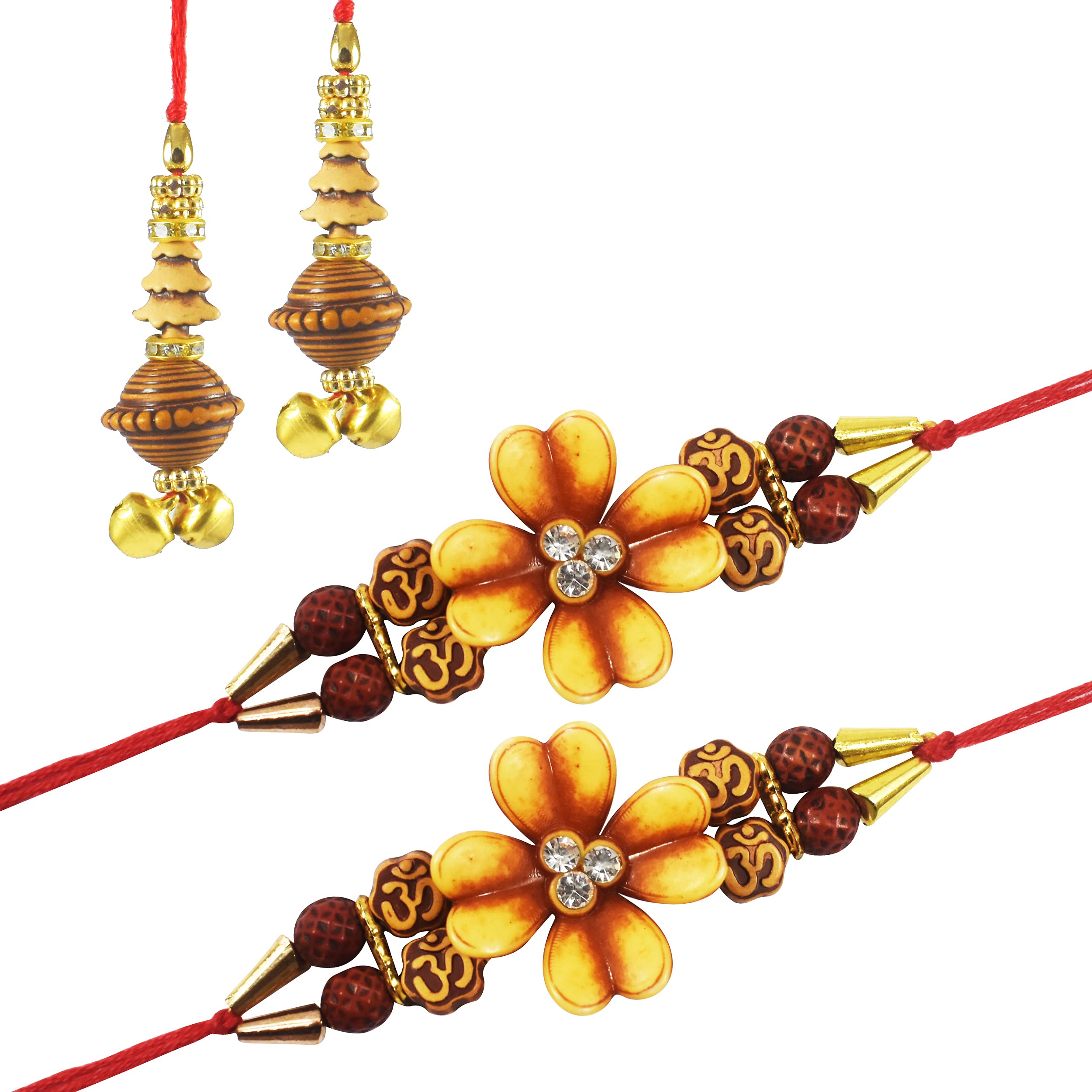 Urvi Creations Set Of 2 Wooden Flower Rakhi With 2 Bhabhi Bangle Lumba For Brother Bhaiya Bhai Kids Rakhi Gift For Rakshabandhan