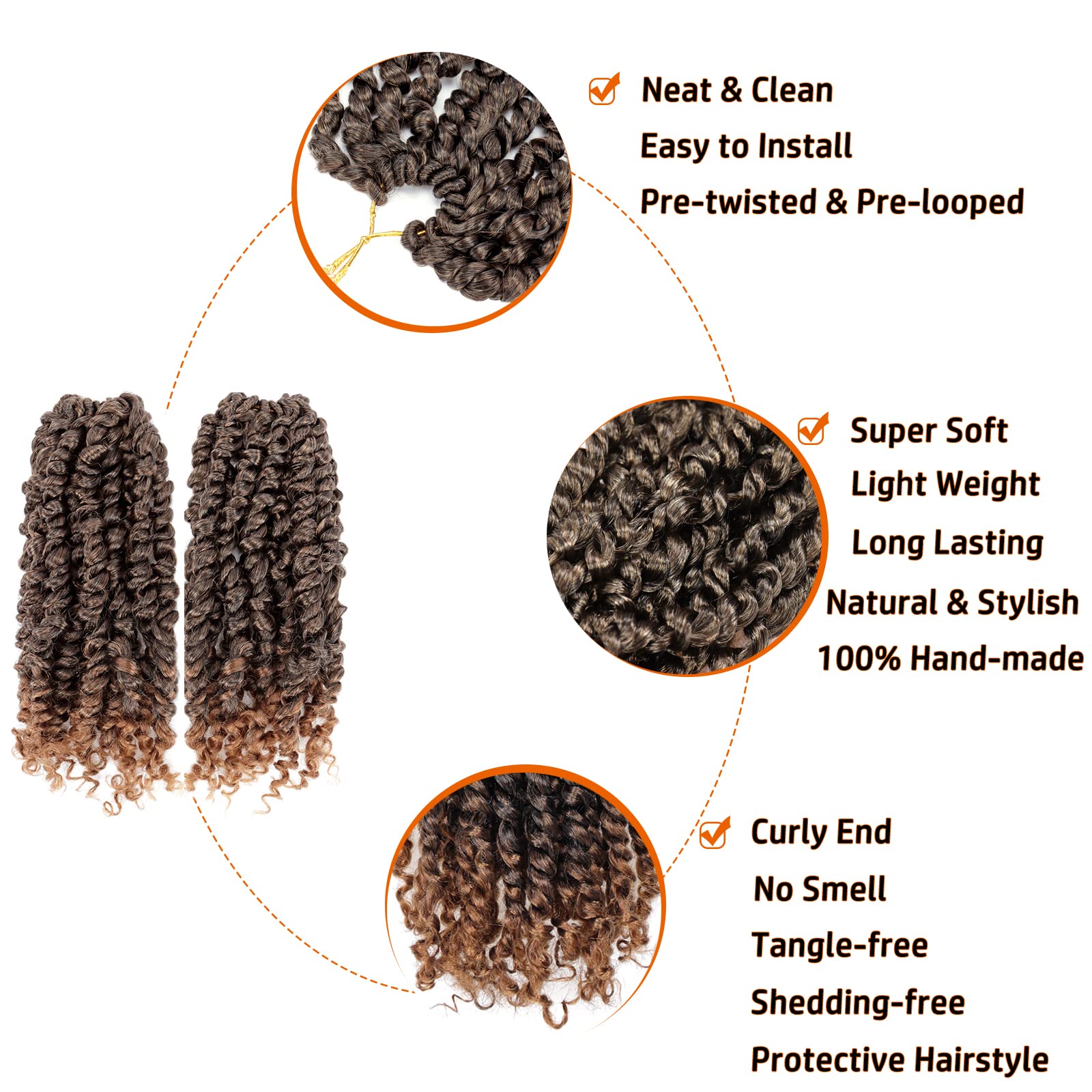 Passion Twist Hair 10 Inch Pre-Twisted Passion Twist Crochet Hair For Women Kids Pre-Looped Crochet Braids Bohemian Short Curly