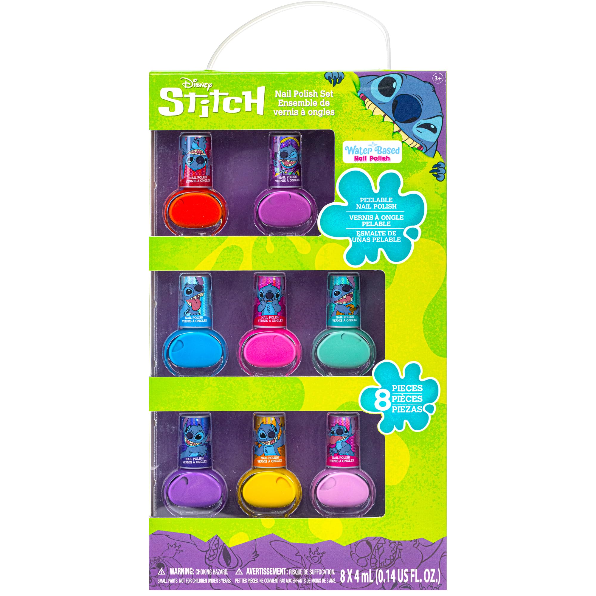 Disney Stitch Non-Toxic Peel-Off Water-Based Safe Quick Dry Nail Polish |Gift Kit Set for Kids Tweens Girls, Shimmer and Opaque 