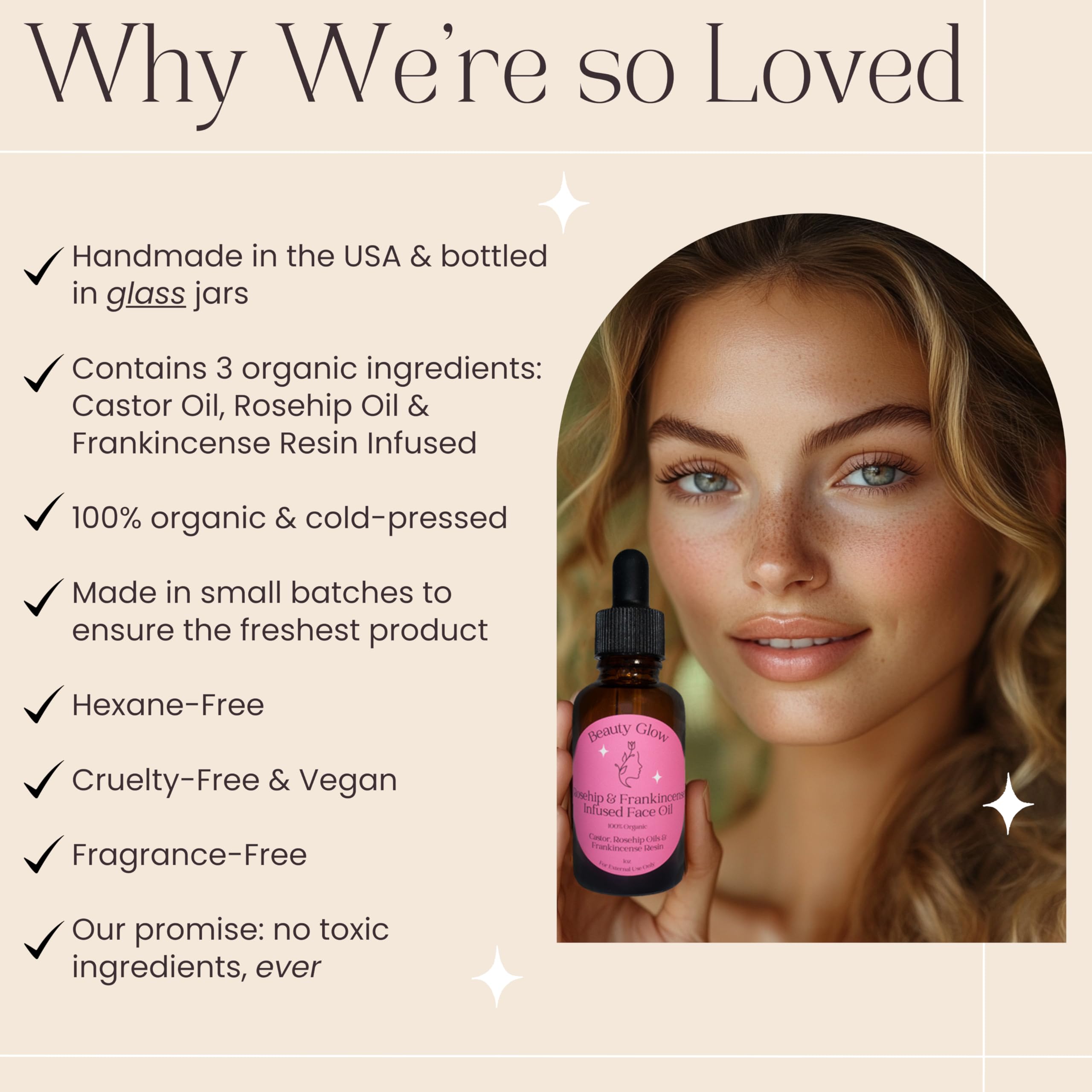 Beauty Glow Frankincense Resin Infused Organic Castor & Rosehip Oils For Face Anti-Aging Miracle Facial Moisturizer Cold Pressed
