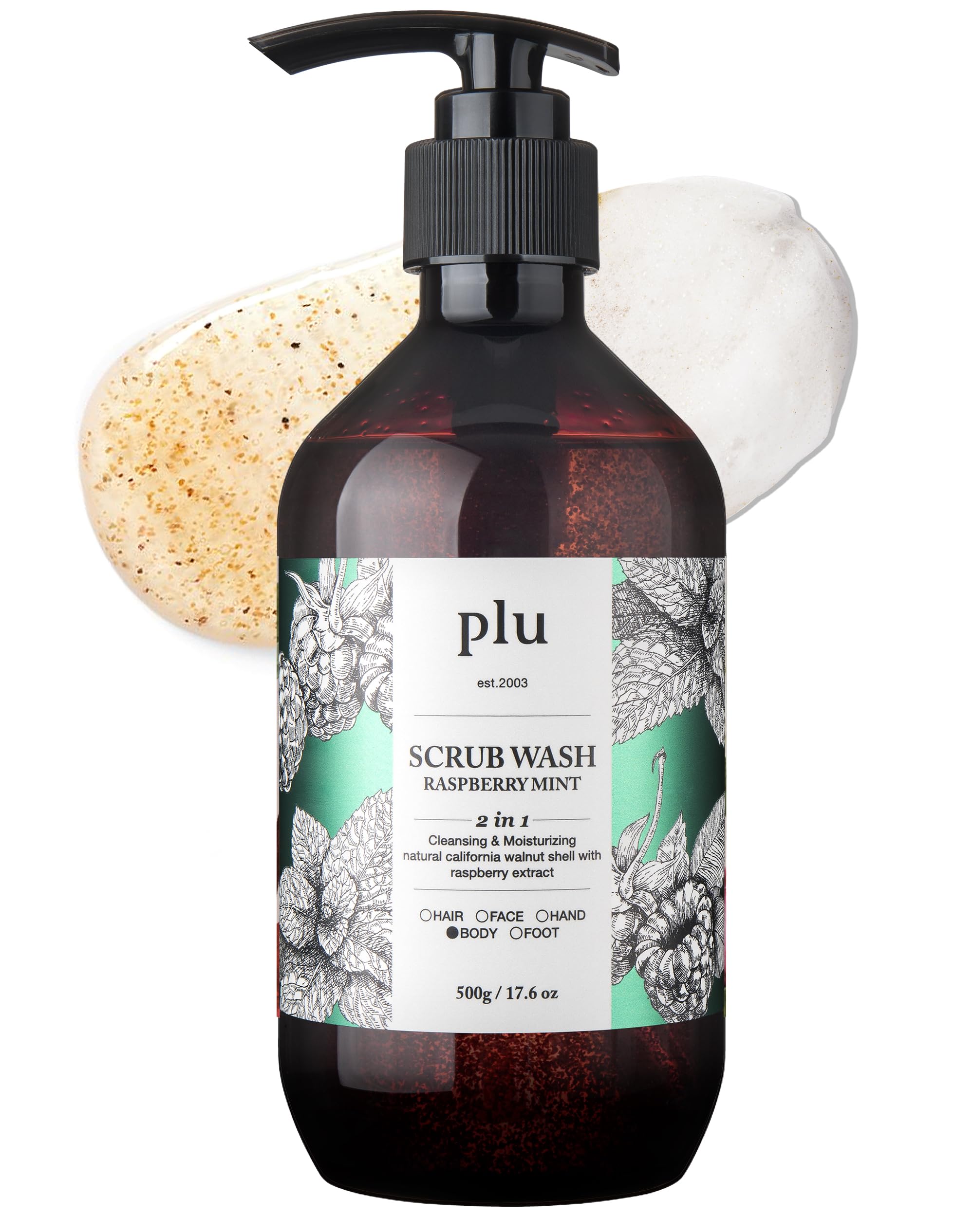 PLU Scrub Wash Raspberry Mint, Korean Exfoliating Body Wash, 16.9 oz