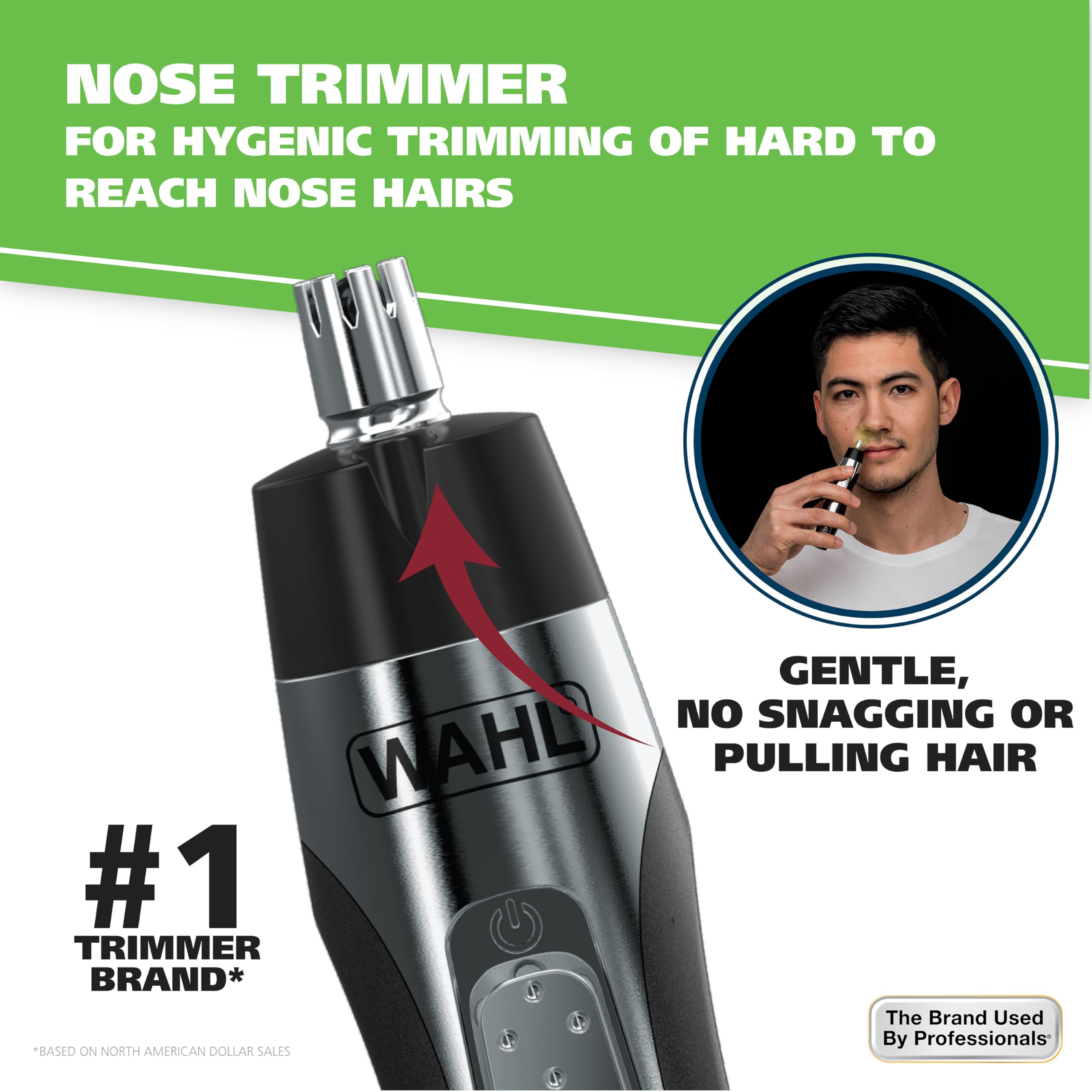 Wahl Mens Nose and Ear Trimmer (3 Piece Set) Ear Hair Removal Stainless-Steel Blades, Cordless Convenience, Lightweight and Port