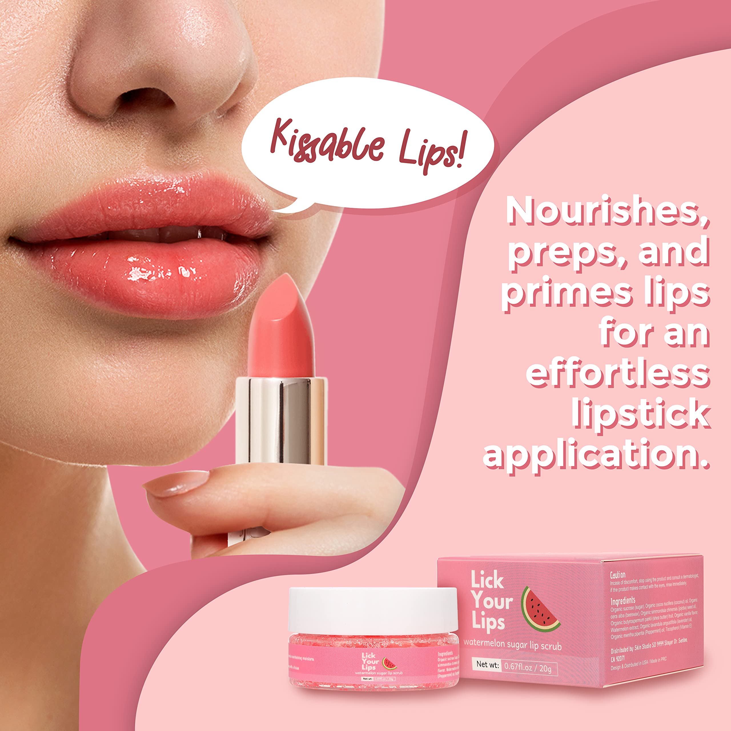 Watermelon Sugar Lip Scrub For Dry, Cracked And Dark Lips By Lick Your Lips - Organic Lip Scrubs Exfoliator And Moisturizer With