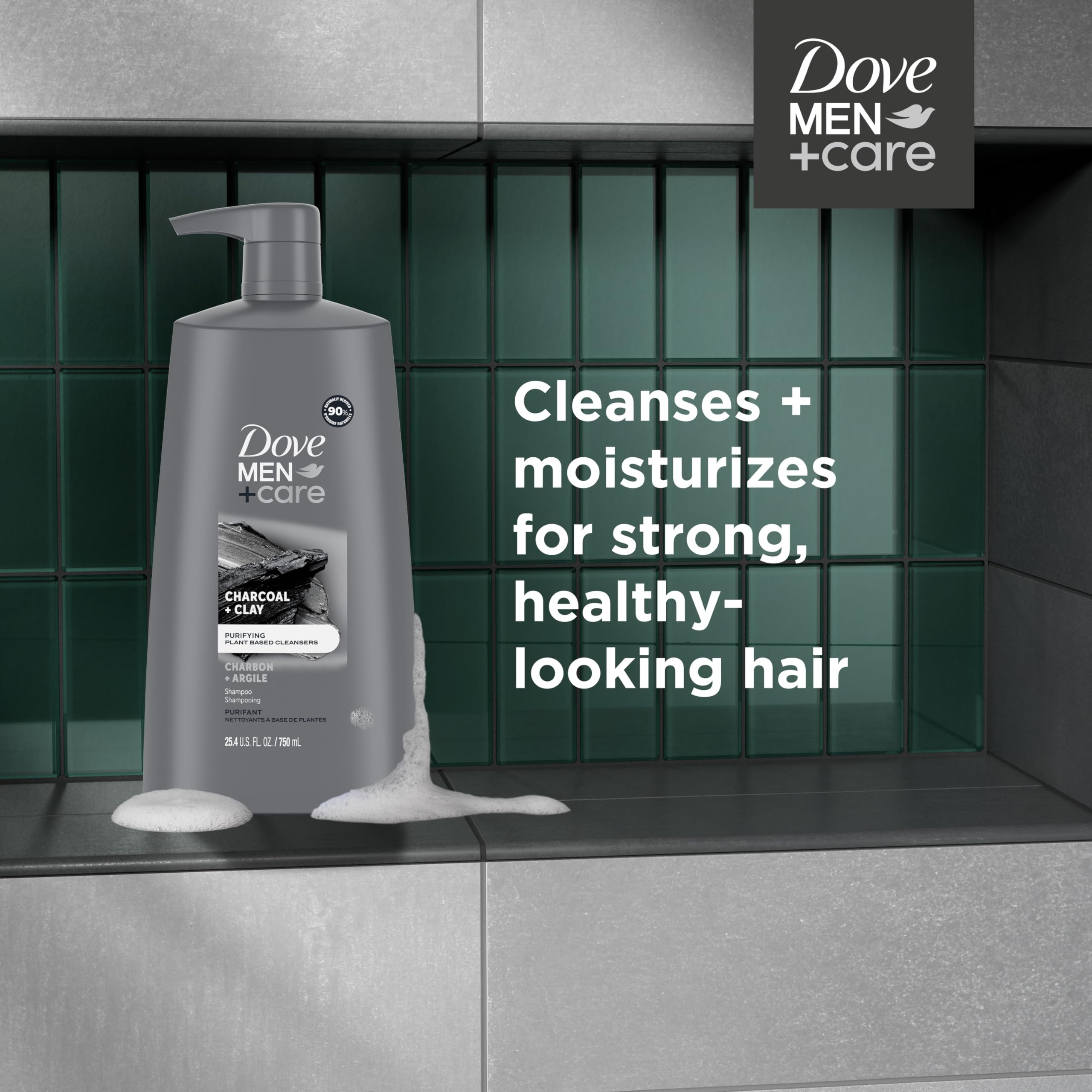 Dove Men + Care Shampoo Charcoal + Clay 3 Count For Healthy-Looking Hair Naturally Derived Plant Based Cleansers 25.4 Oz