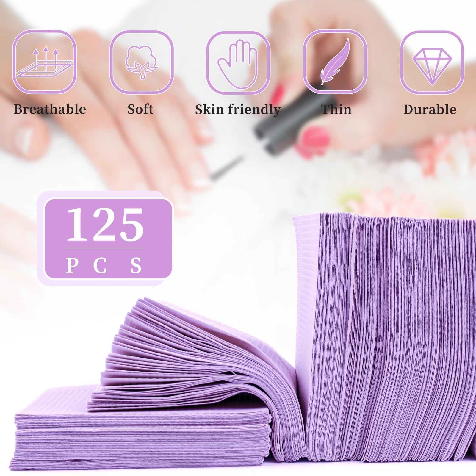 Bomoqing 125Pcs Disposable Nail Art Table Mat, Waterproof Nail Tips Art Table Towels Mat, 3 Ply Nail Napkins For Acrylic, Nail A
