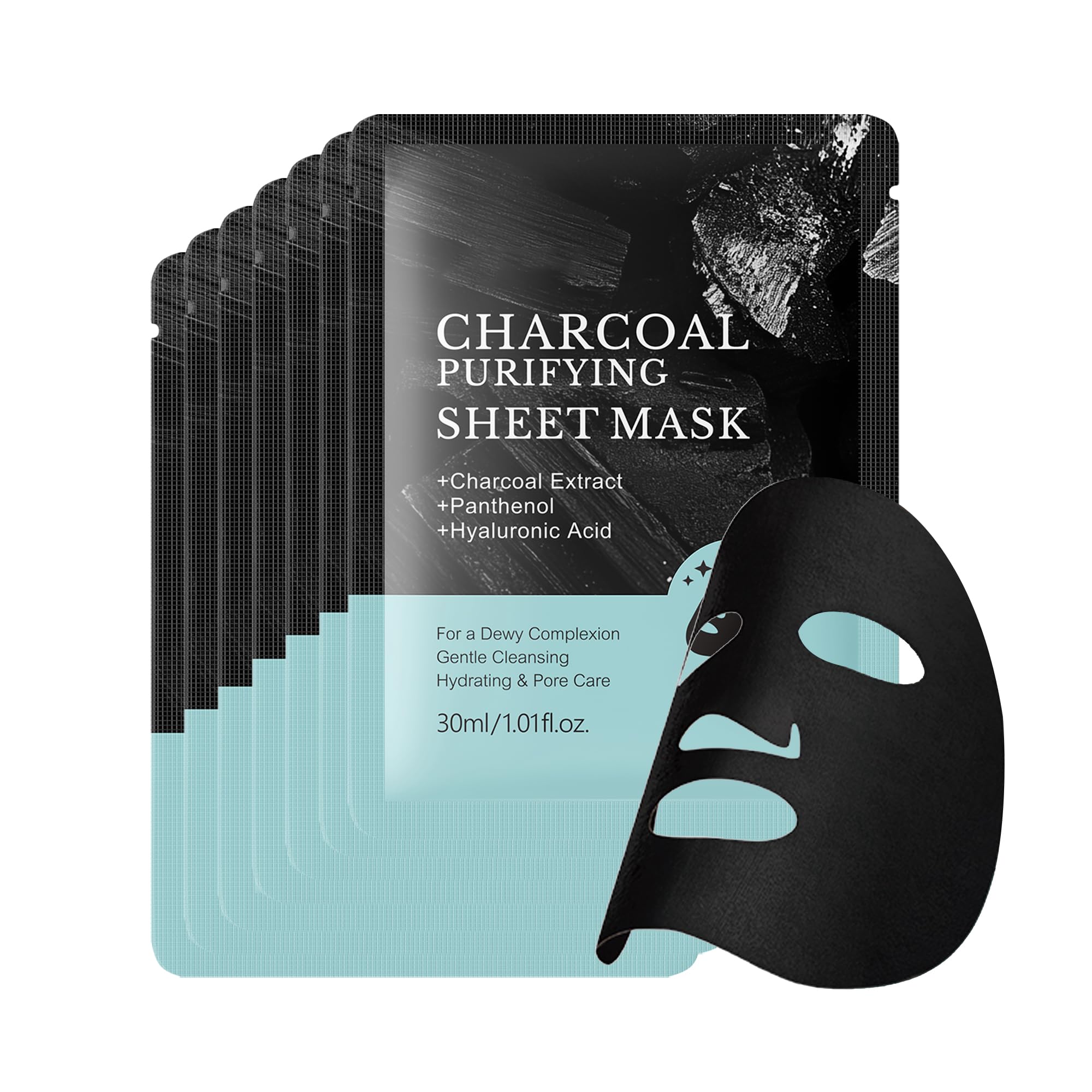 MIESCHER 7 Pack Charcoal Purifying Sheet Mask, Deep Purifying Pore, Hydrating, Gentle Care Skin, Rejuvenating Clarity Collagen E