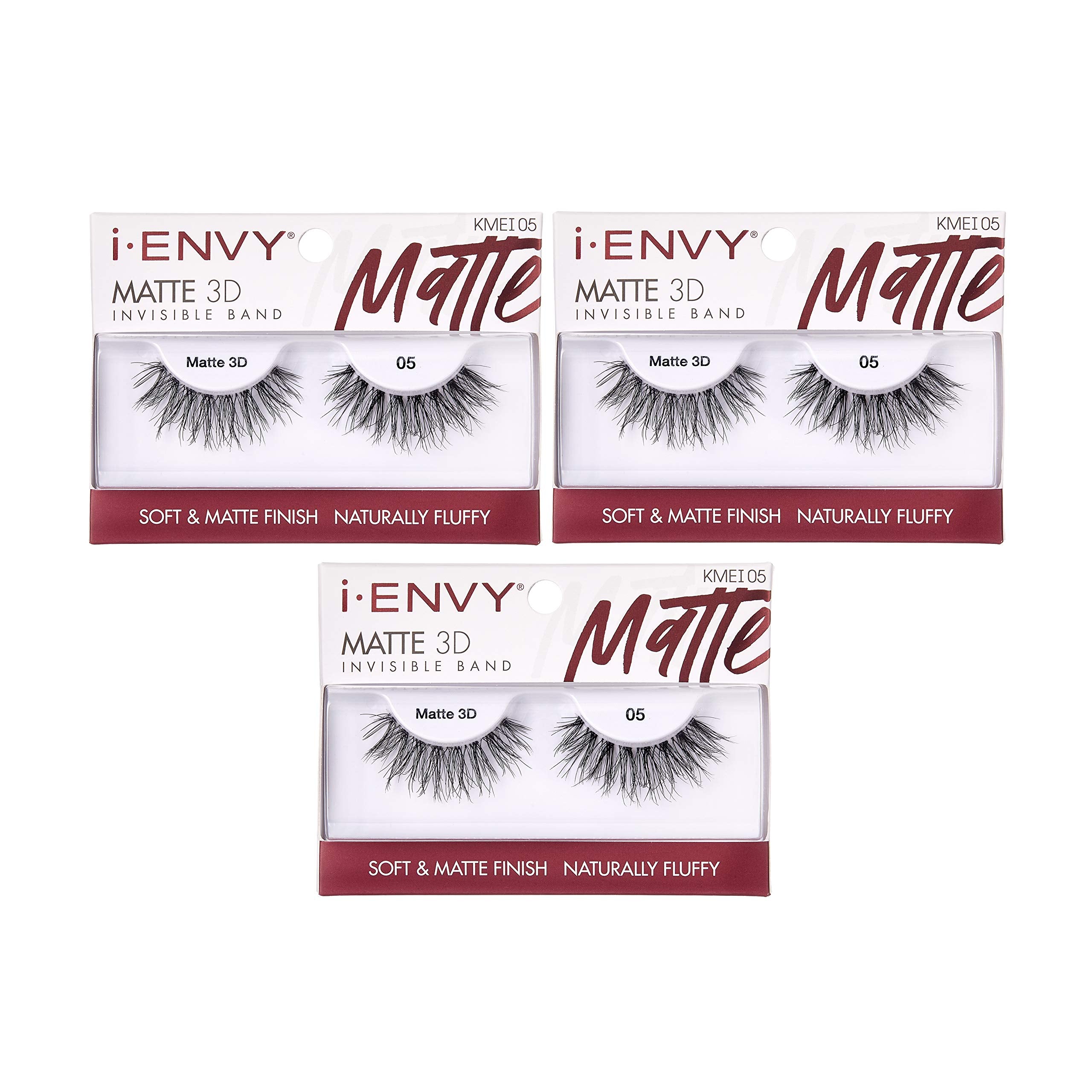 i-Envy 3 Pairs False Eyelashes Matte 3D Collection, Invisible Band, Soft & Matte Finish