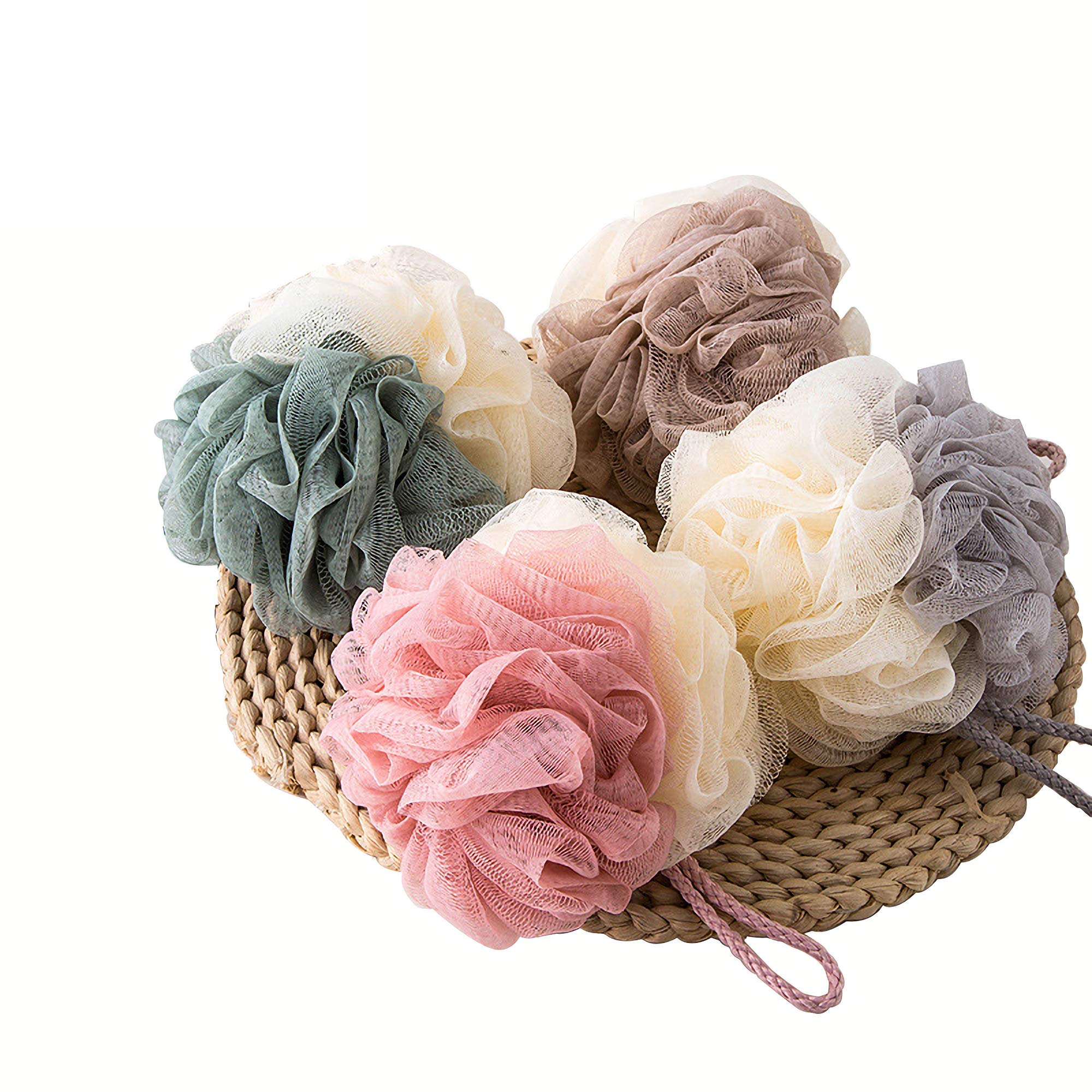 Tcotbe 4 Pack Loofah Bath Sponge Lace Mesh,Sponge Loofahs, Multi Color Bath Loofah Sponge Assortment For Silky Skin, Full Cleans