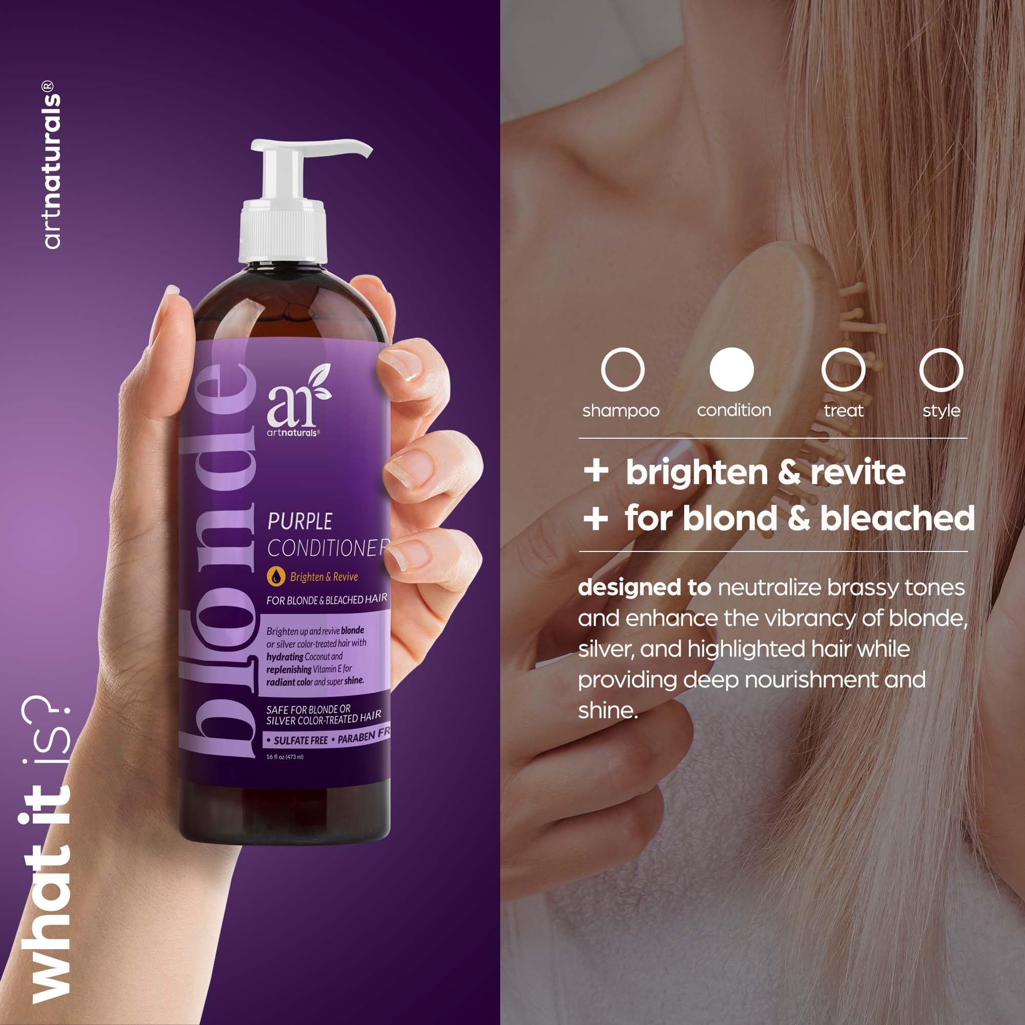 Artnaturals Purple Conditioner - (16 Fl Oz / 473ml) - Protects, Balances and Tones - Bleached, Color Treated, Silver, Brassy and