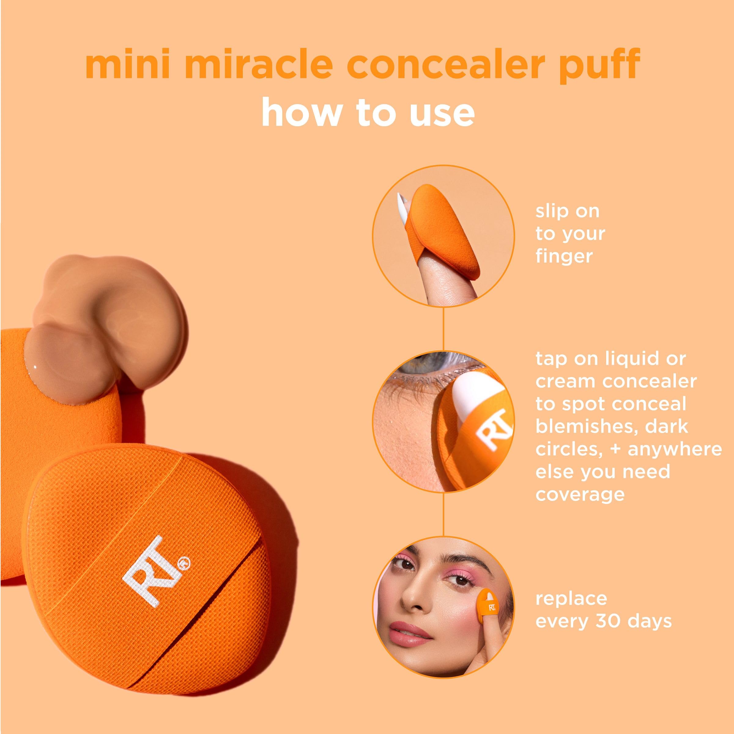 Real Techniques Mini Miracle Concealer Puff Trio, Small Makeup Puff For Liquid & Cream Foundation & Concealer, Targeted Conceali