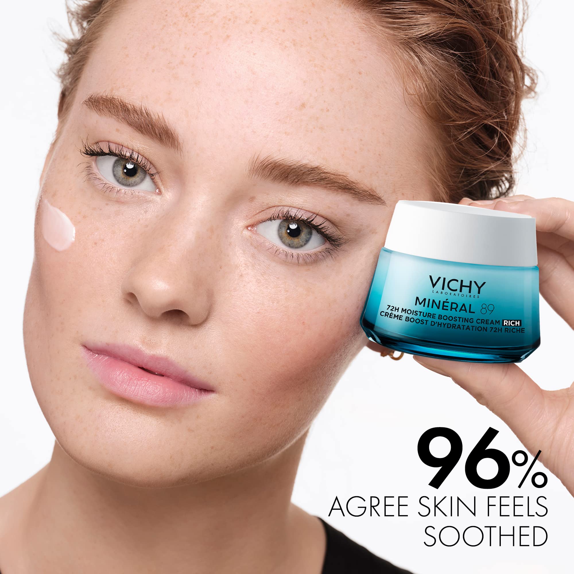 Vichy Mineral 89 Rich Cream, 72H Moisture Boosting Cream | Hydrating Face Moisturizer with Hyaluronic Acid, Niacinamide and Lipi