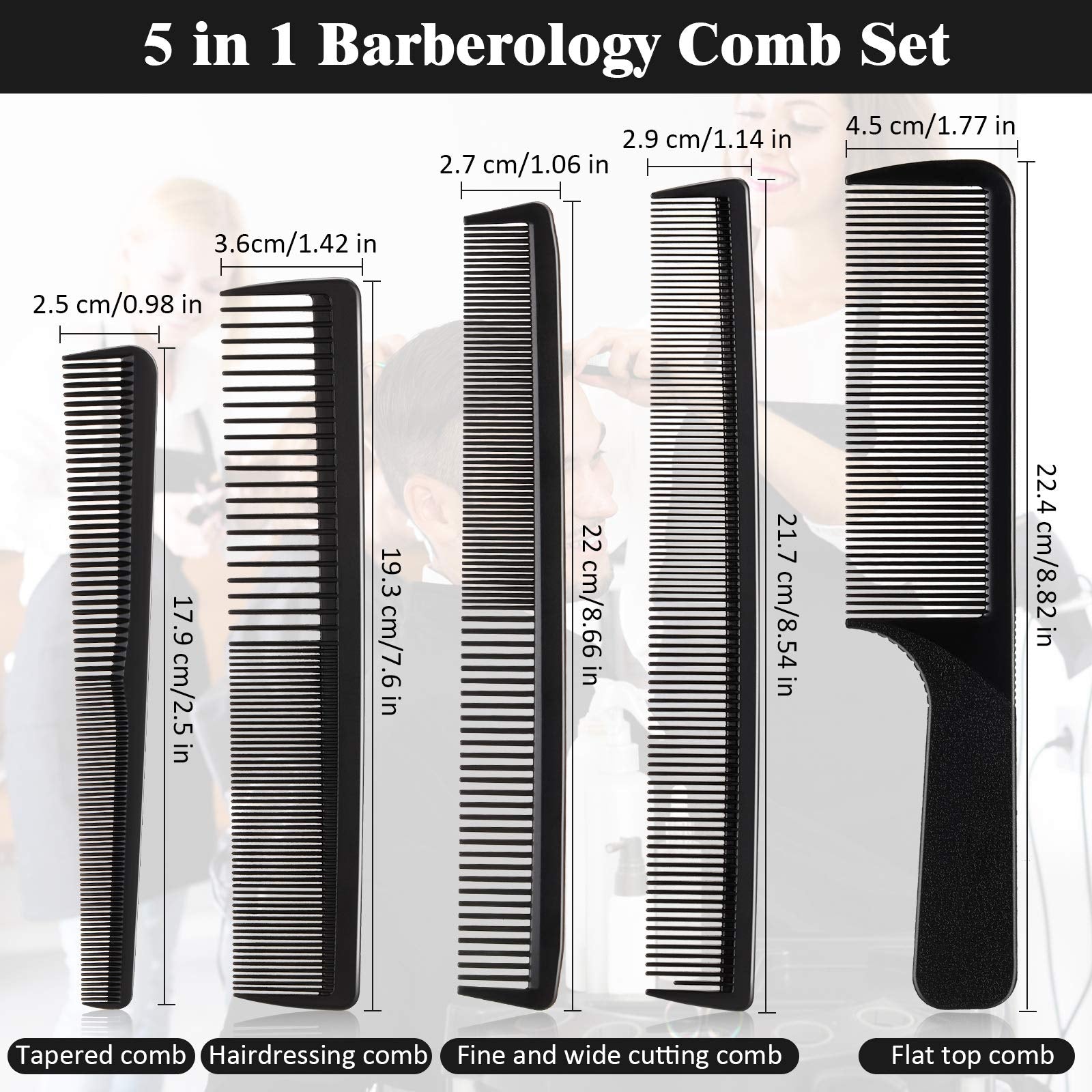 5 Pieces Hair Cutting Comb Barber Comb Hair Styling Combs Fine Teeth Carbon Comb Set Anti Static Heat Resistant Hairdressing Tap