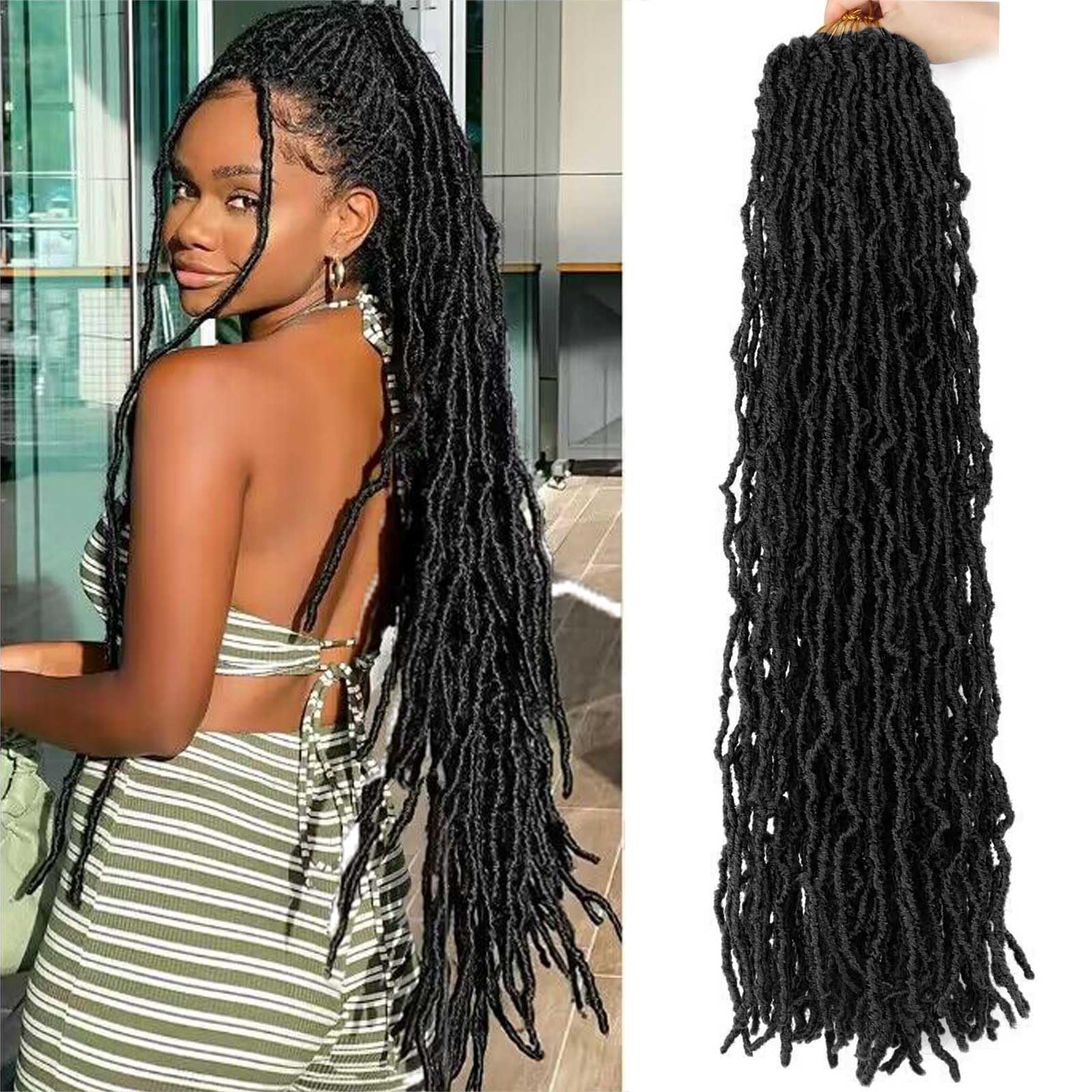 30 Inch Soft Locs Crochet Hair Pre Looped Faux Locs Crochet Braids Curly Wavy Goddess Locs Dreadlocs Synthetic Hair For Black Wo