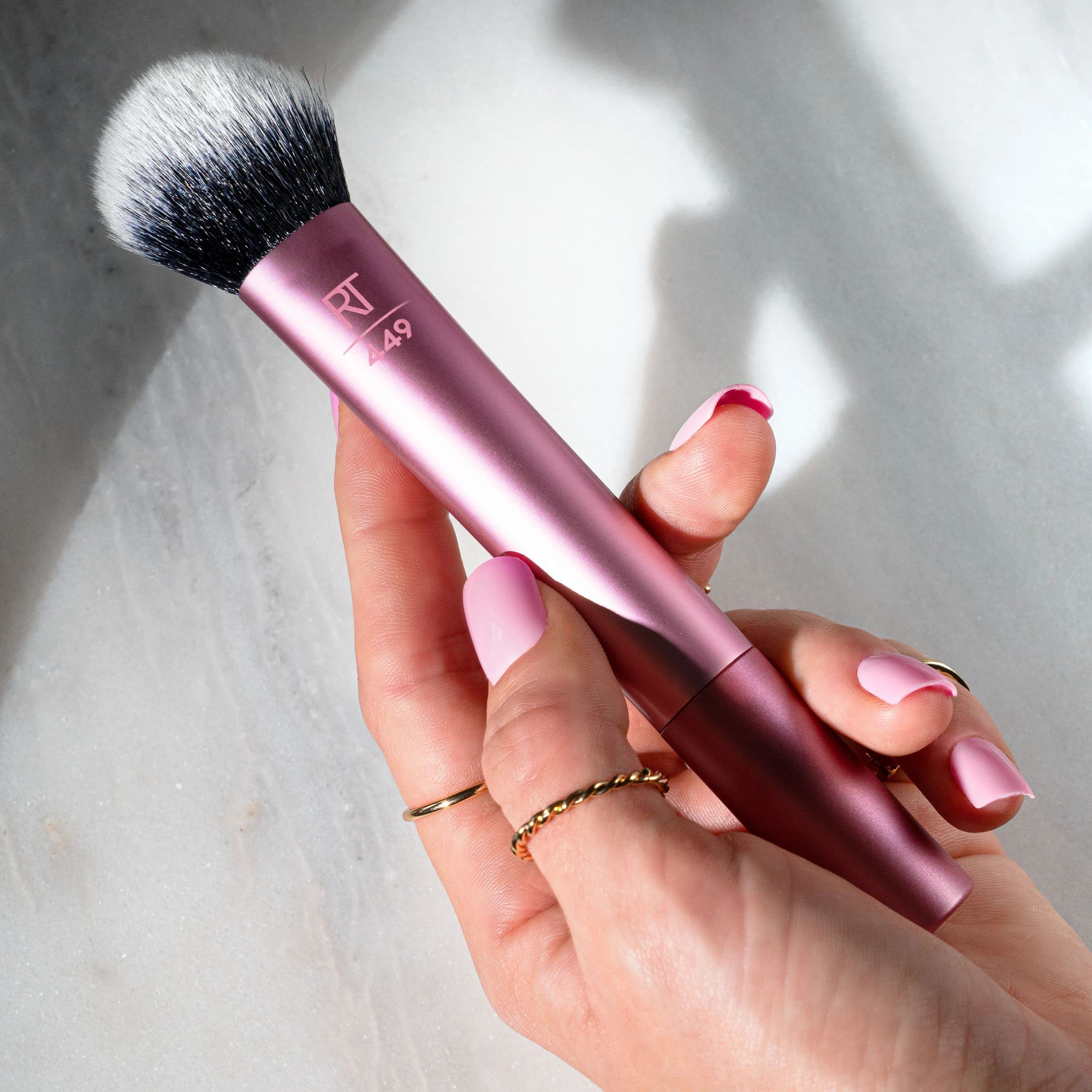 Real Techniques Tapered Cheek Makeup Brush, For Blush, Highlighter, Loose, Or Pressed Powder, Soft, Synthetic Bristles, Precise