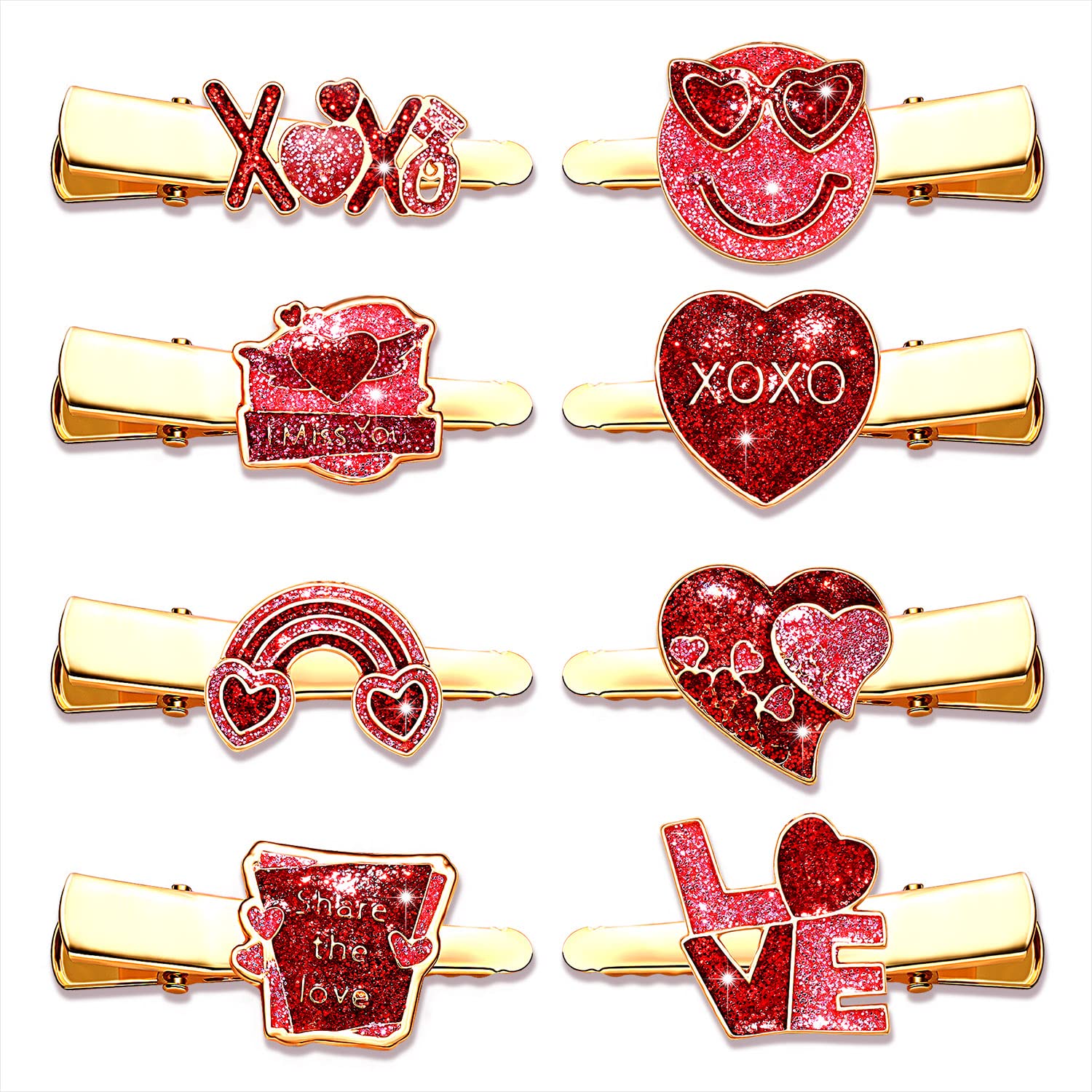 8PCS Valentines Day Hair Clips Rhinestone Velvet Heart Hairpins for Women Girls Sweet Enamel Love Heart Hair Barrettes Styling H