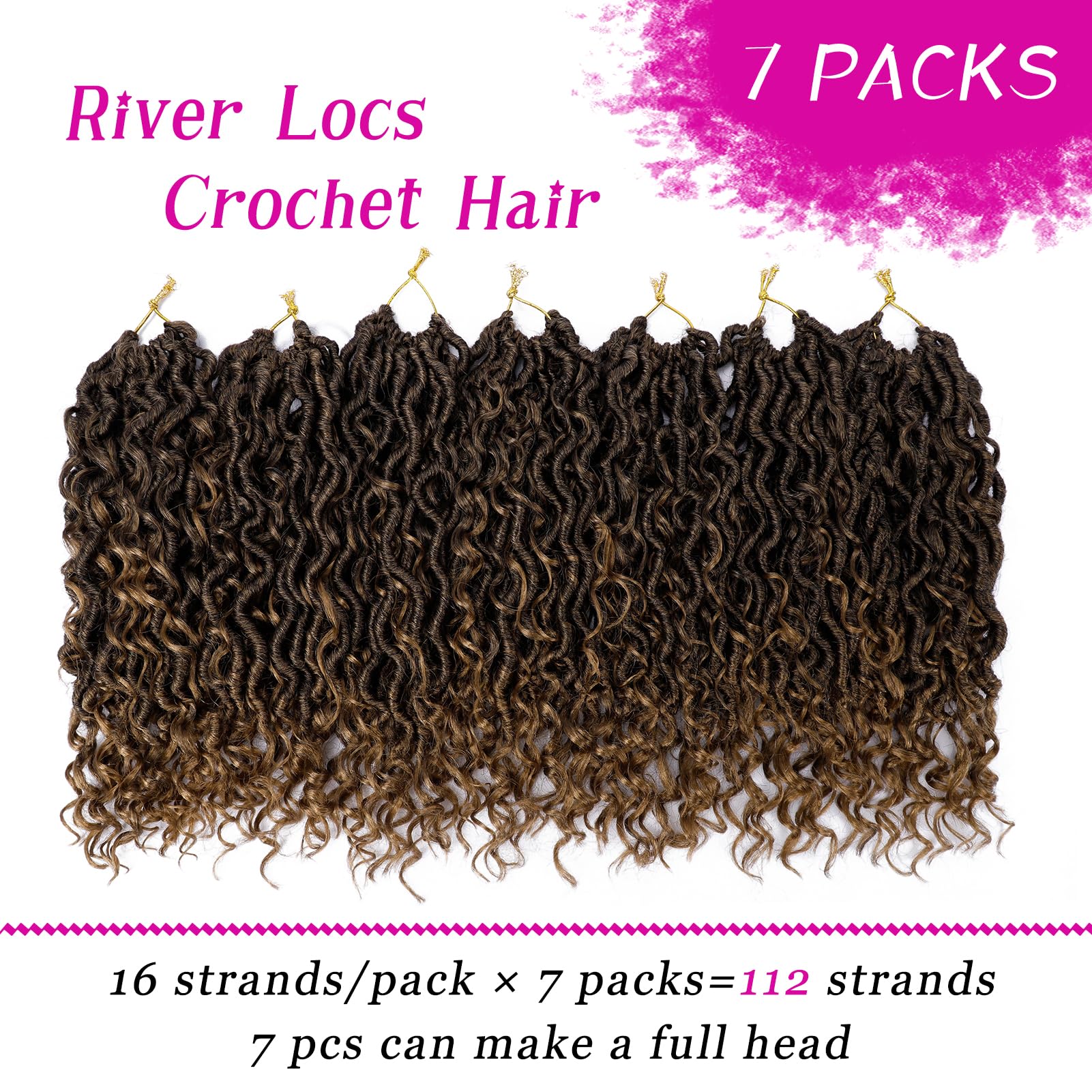 Goddess Locs Crochet Hair 12 Inch 7 Packs Ombre Boho Faux Locs Crochet Hair for Black Women Pre Looped Crochet Locs with Curly E
