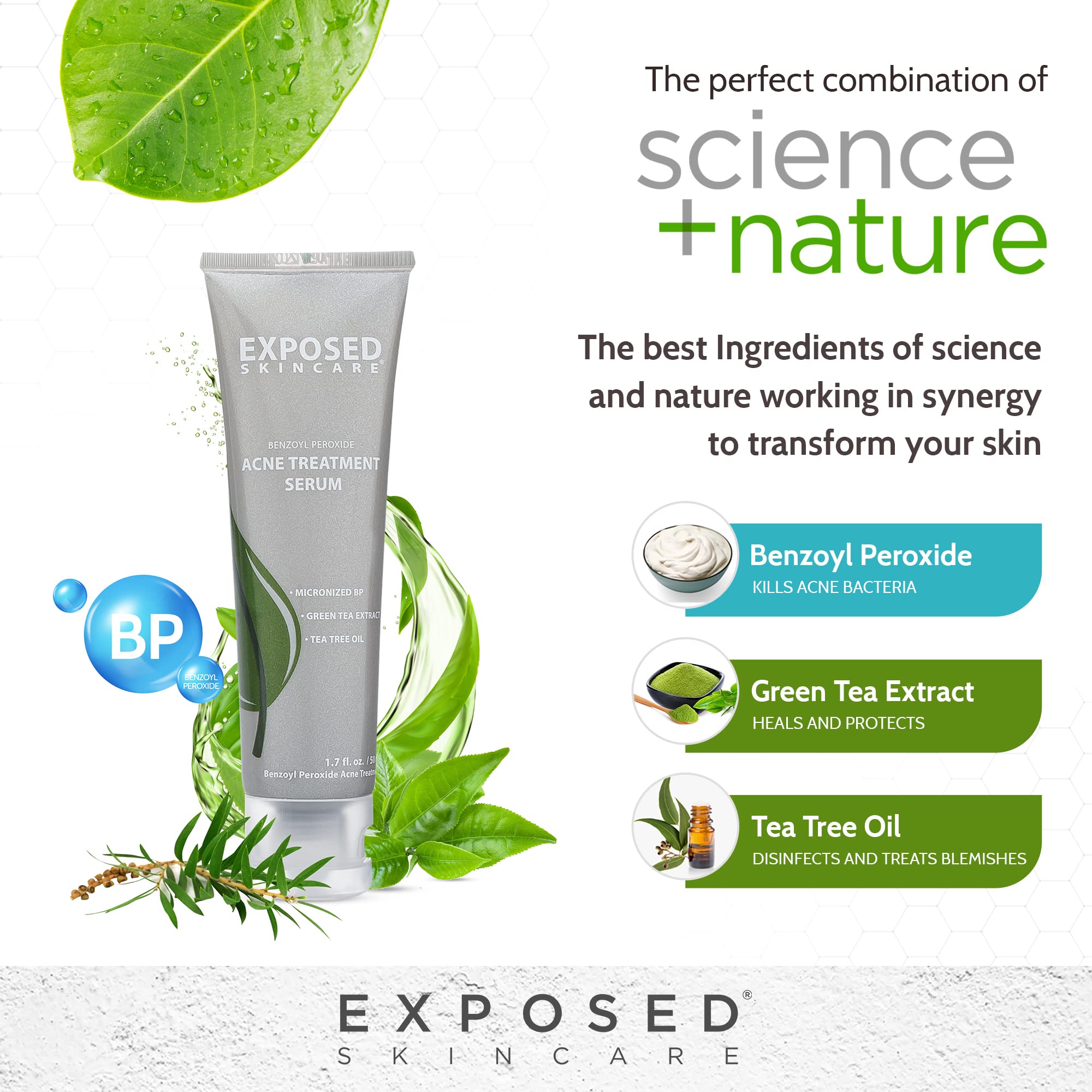 Exposed Skin Care Acne Treatment Serum Step 3 - Quickly Reduces Pimple Size and Redness - 12 Hour Spot Treatment - 3.5% Benzoyl