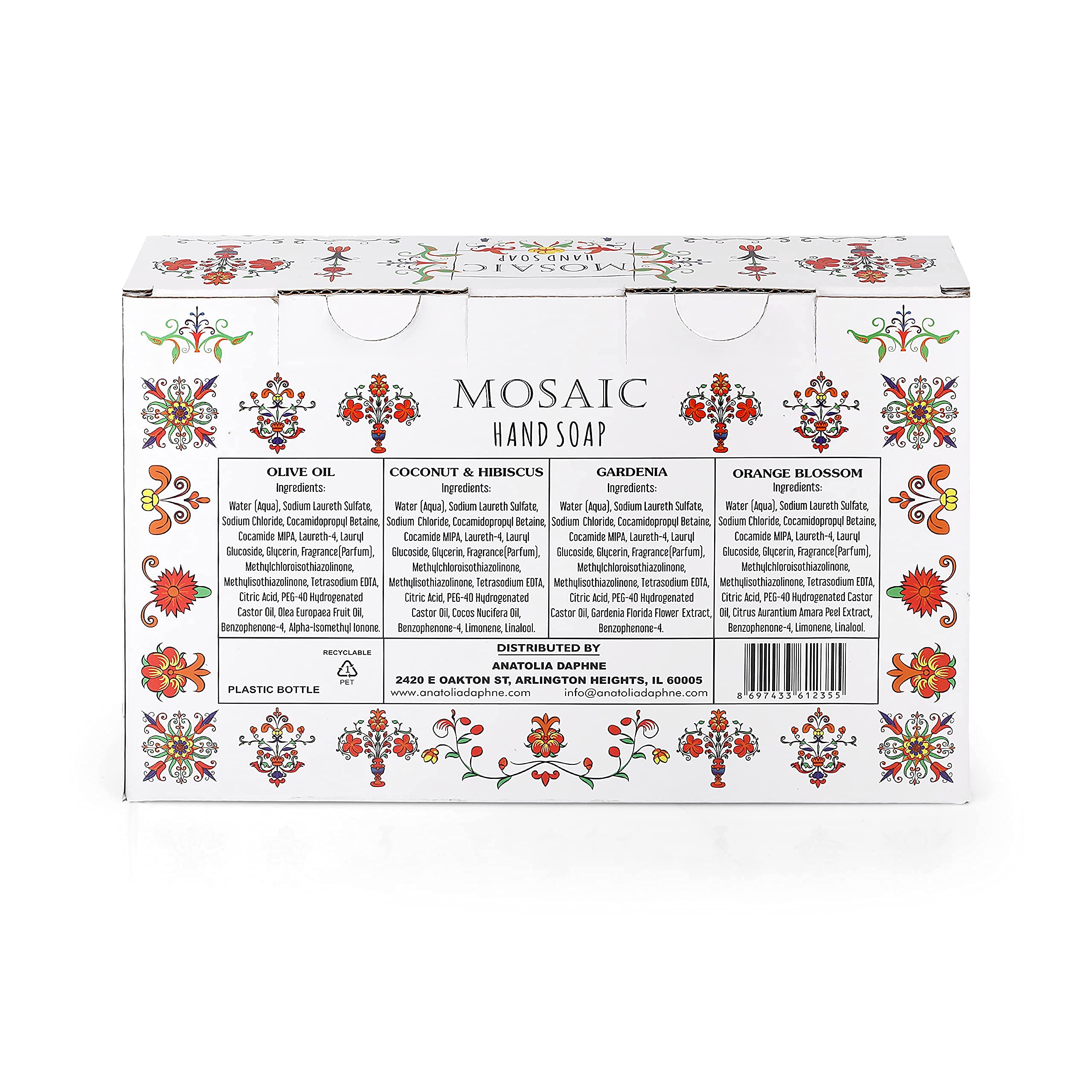 Mosaic Liquid Hand Soap  Hand Wash Gift Set, Ideal Bathroom Hand Soap And Kitchen Hand Soap Set , Olive Oil + Coconut & Hibiscus
