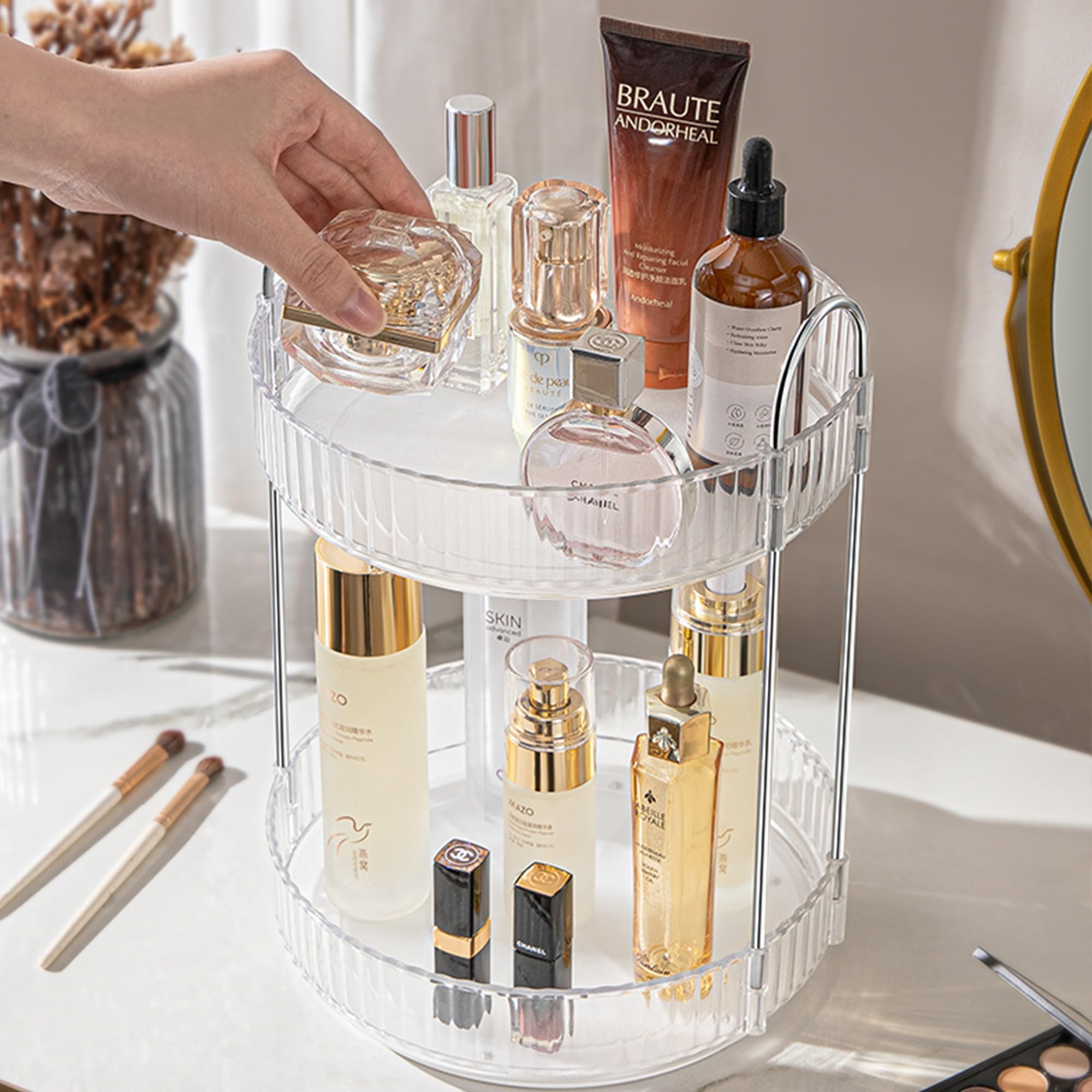 Aveniee 360 Rotating Makeup Organizer For Vanity, Skincare Perfume Organizers Large Capacity, Bathroom Countertop Organizer And
