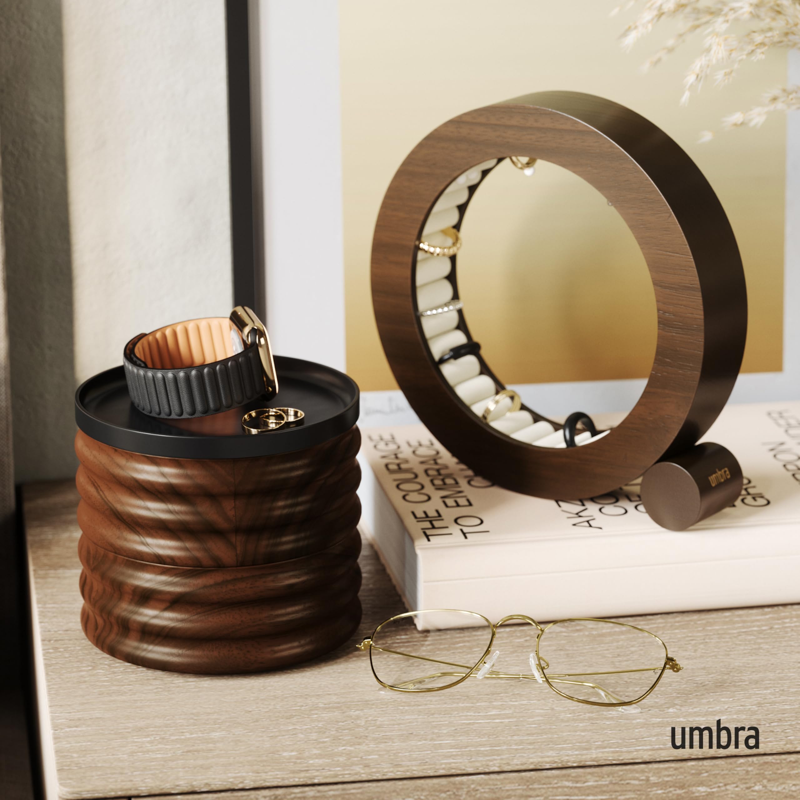 UMBRA Tesora Wood Jewelry Box, Black/Walnut
