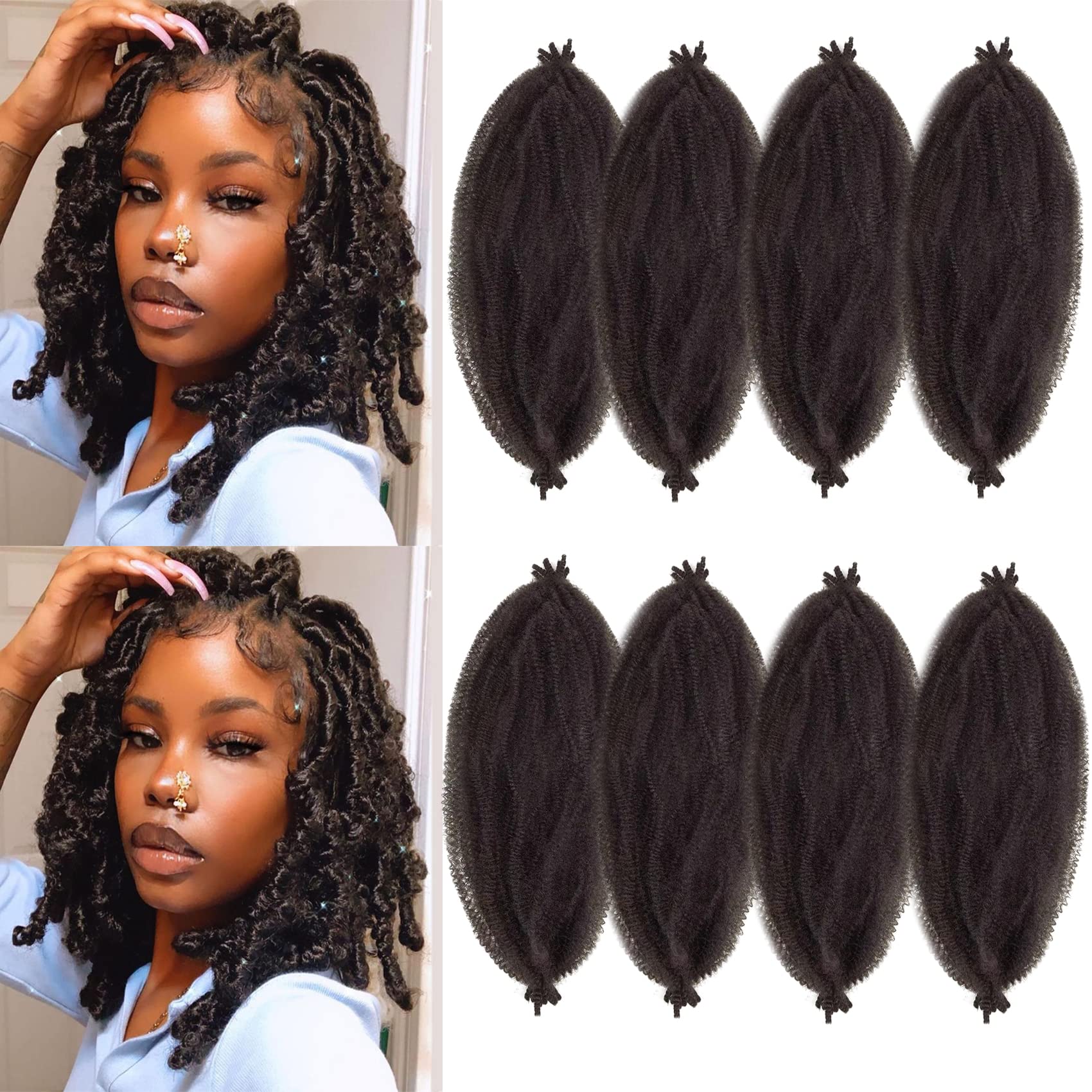 Paraglame Marley Hair 16 Inch Springy Afro Twist Hair 8 Packs Marley Twist Braiding Hair, Wrapping Hair for Soft Locs, Afro Spri
