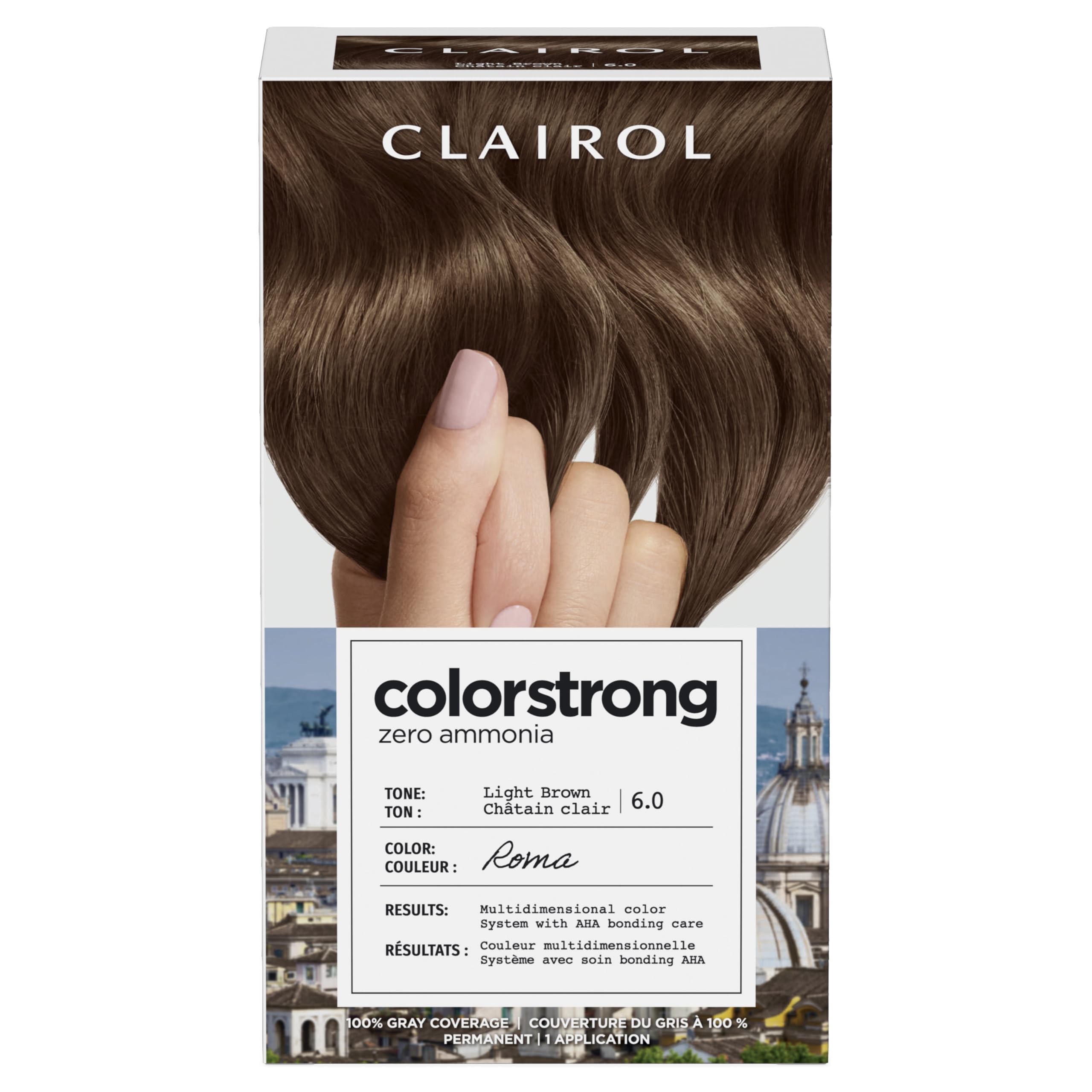 Clairol ColorStrong Permanent Zero Ammonia Hair Dye, 6.0 Light Brown  Roma Hair Color, Pack of 1