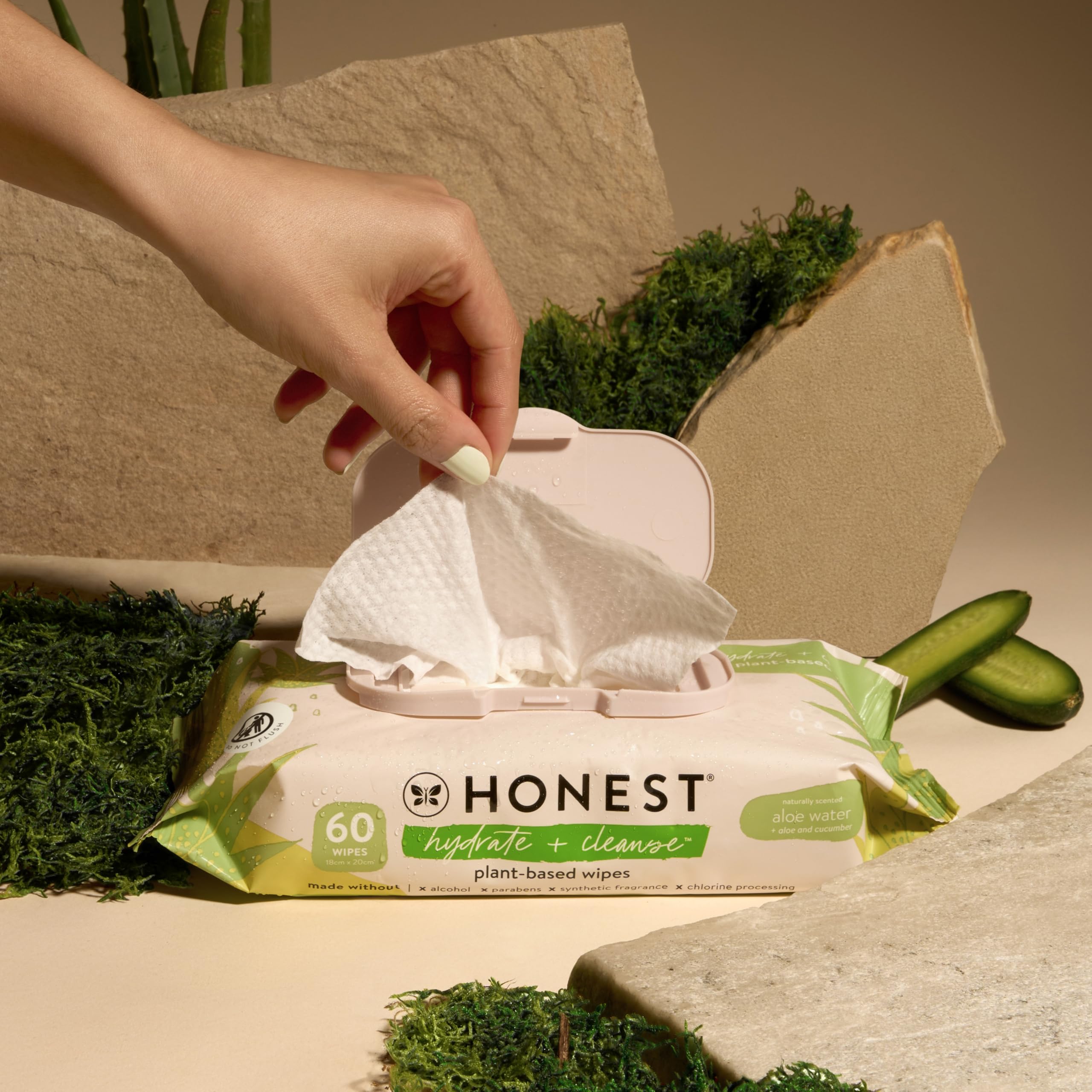 The Honest Company Hydrate + Cleanse Benefit Wipes  Cleansing Multi-Tasking Wipes  99% Water, Plant-Based, Hypoallergenic  Aloe