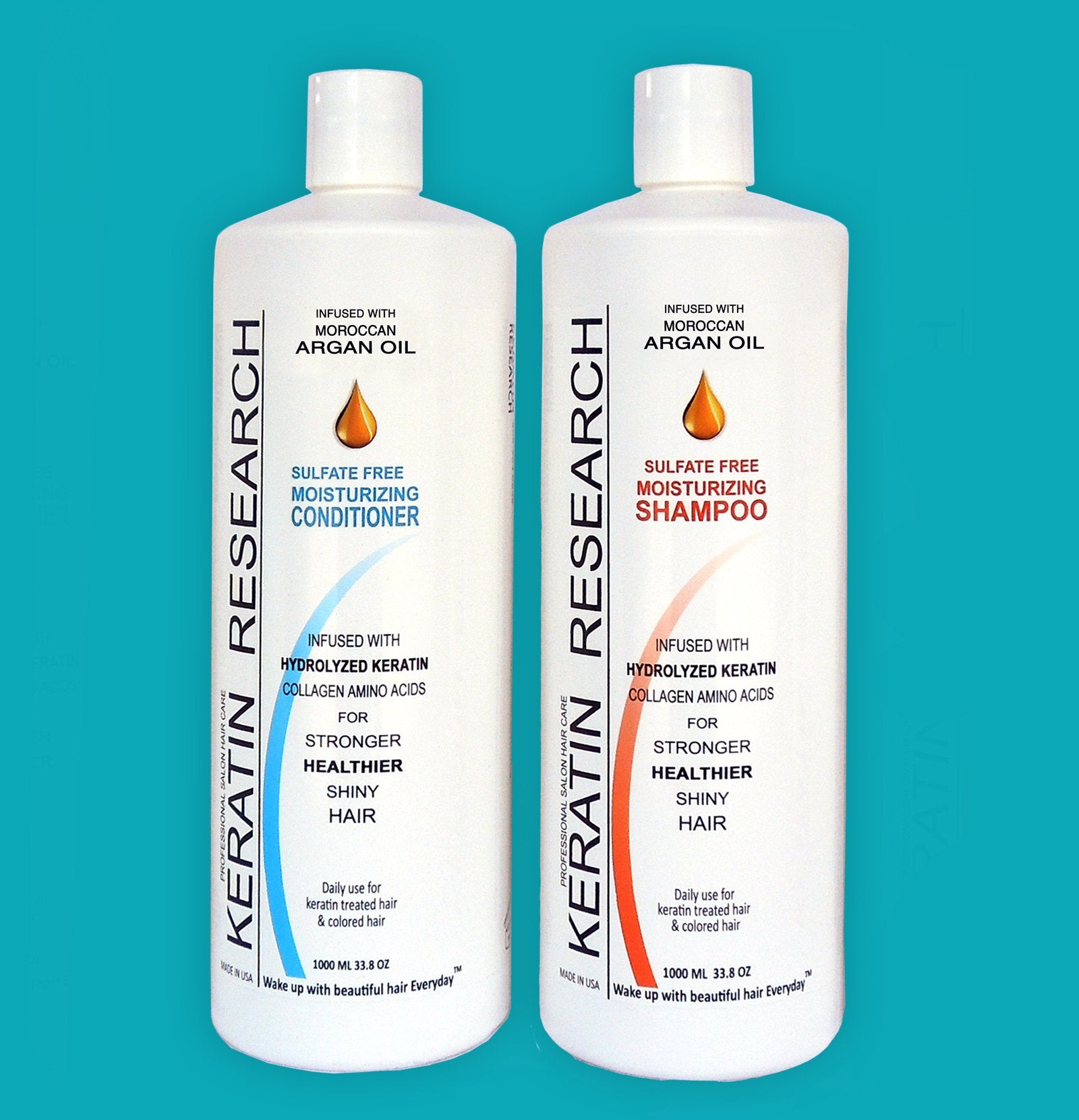 Sulfate Free Shampoo & Conditioner 2x 1000ml Bottles Value Set infused with Moroccan Argan Oil, By Keratin Research post keratin