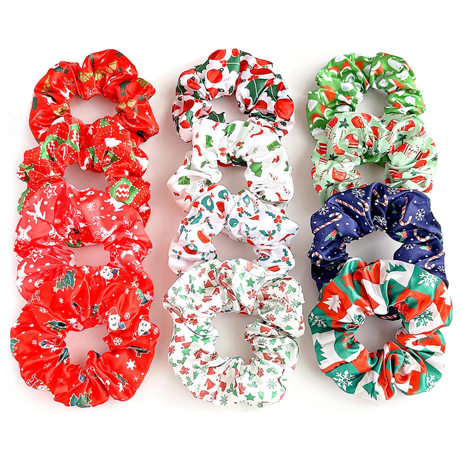 12Pcs Valentines Hair Accessories for Women Teens Girls Kids, No Damage Satin Hair Scrunchies Red Green White Soft Hair Ties Th