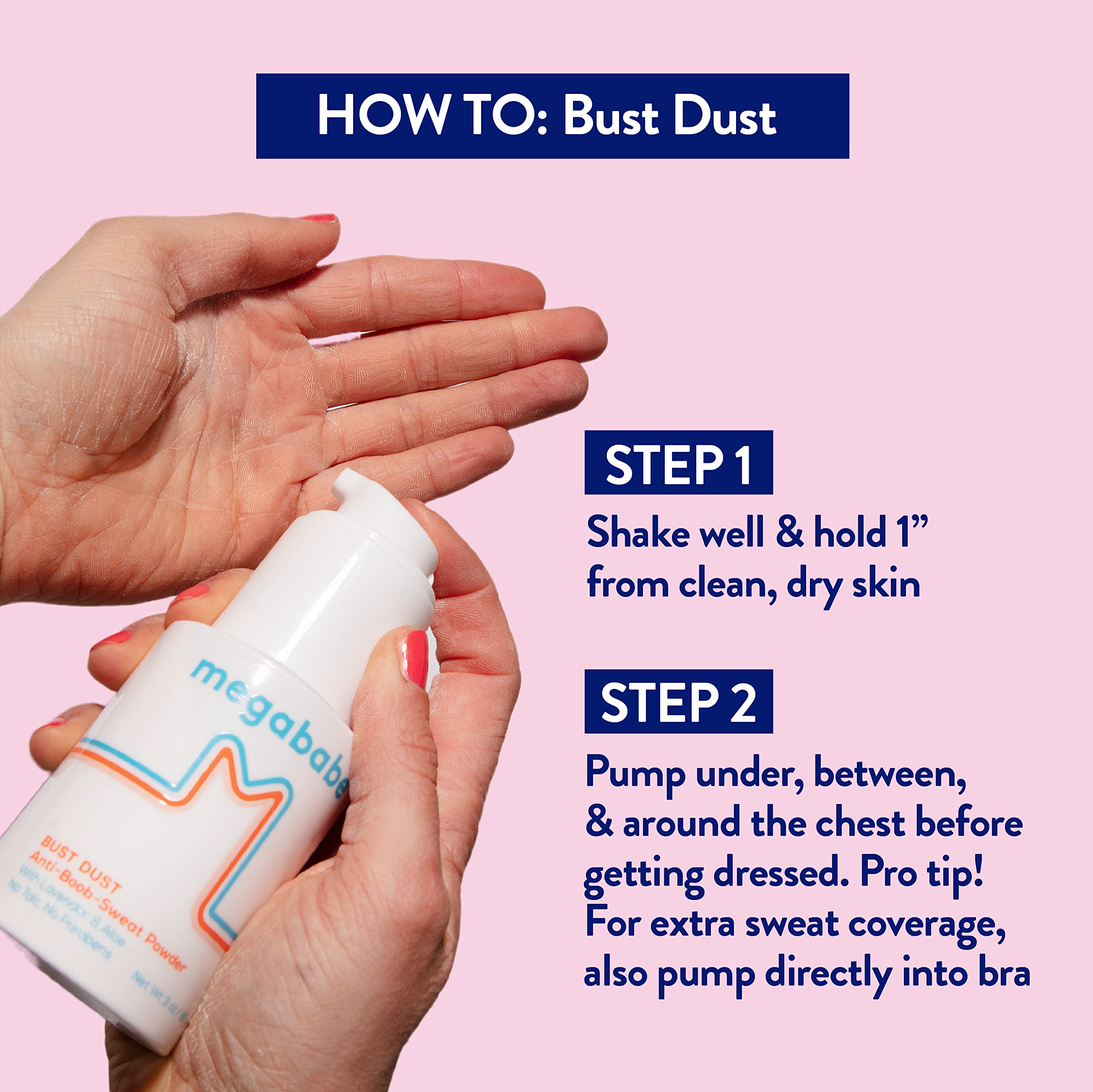 Megababe Sweat Absorbing Body Powder - Bust Dust  With Applicator Pump  Talc-Free, All Natural  3 Oz
