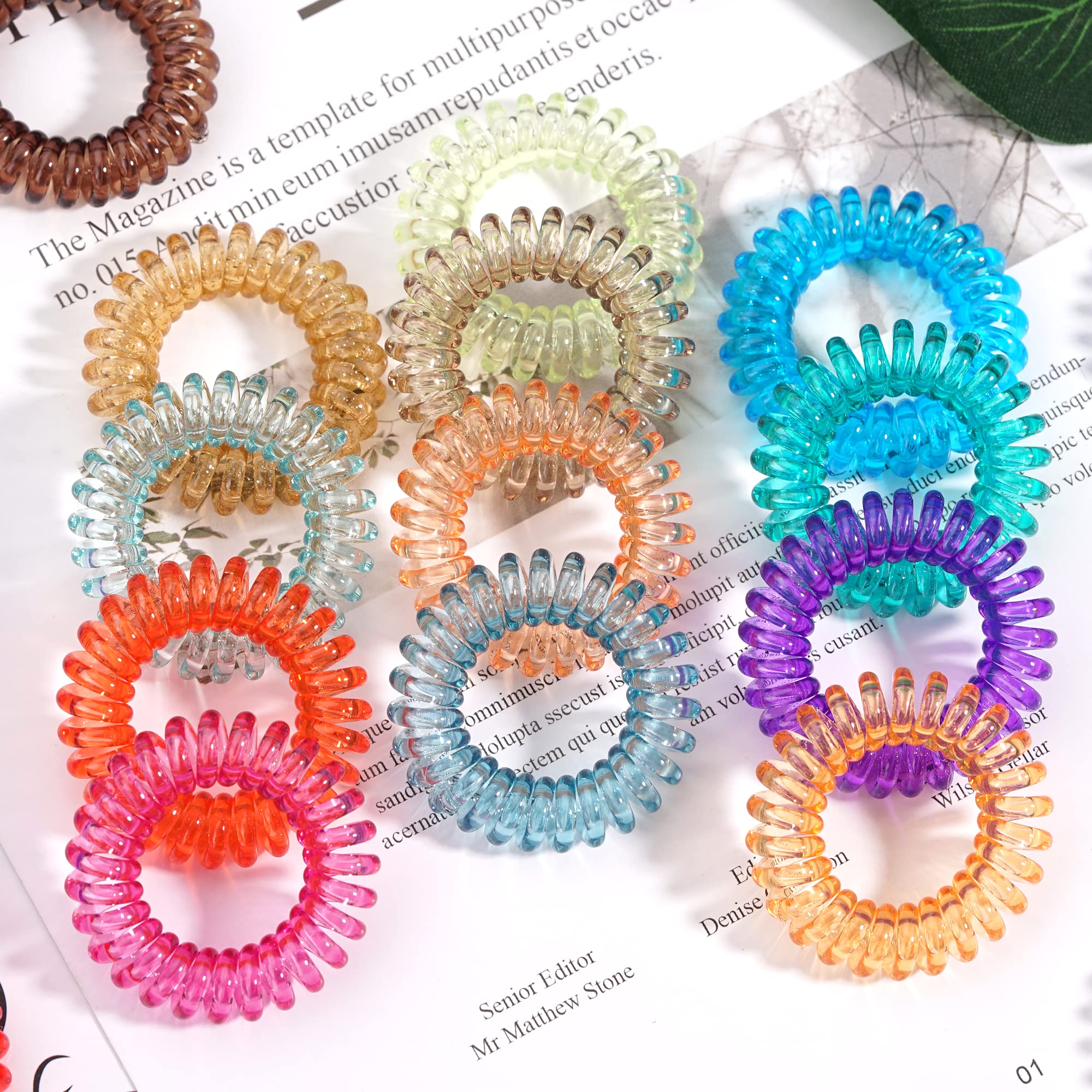 Transparent Spiral Hair Ties, Ded 24 Pcs No Crease Coil Hair Ties, Phone Cord Hair Ties, Ponytail Holder Hair Coils Elastic Hair