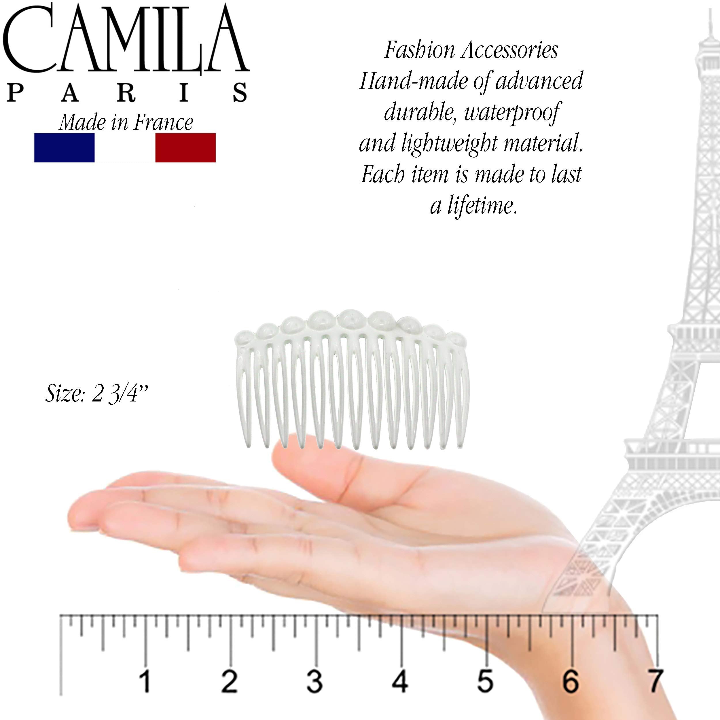 Camila French Hair Side Comb CP2900-2, Small, White, Strong Hold Cellulose Acetate Hair Clip for Women Bun Chignon Up-Do Accessories
