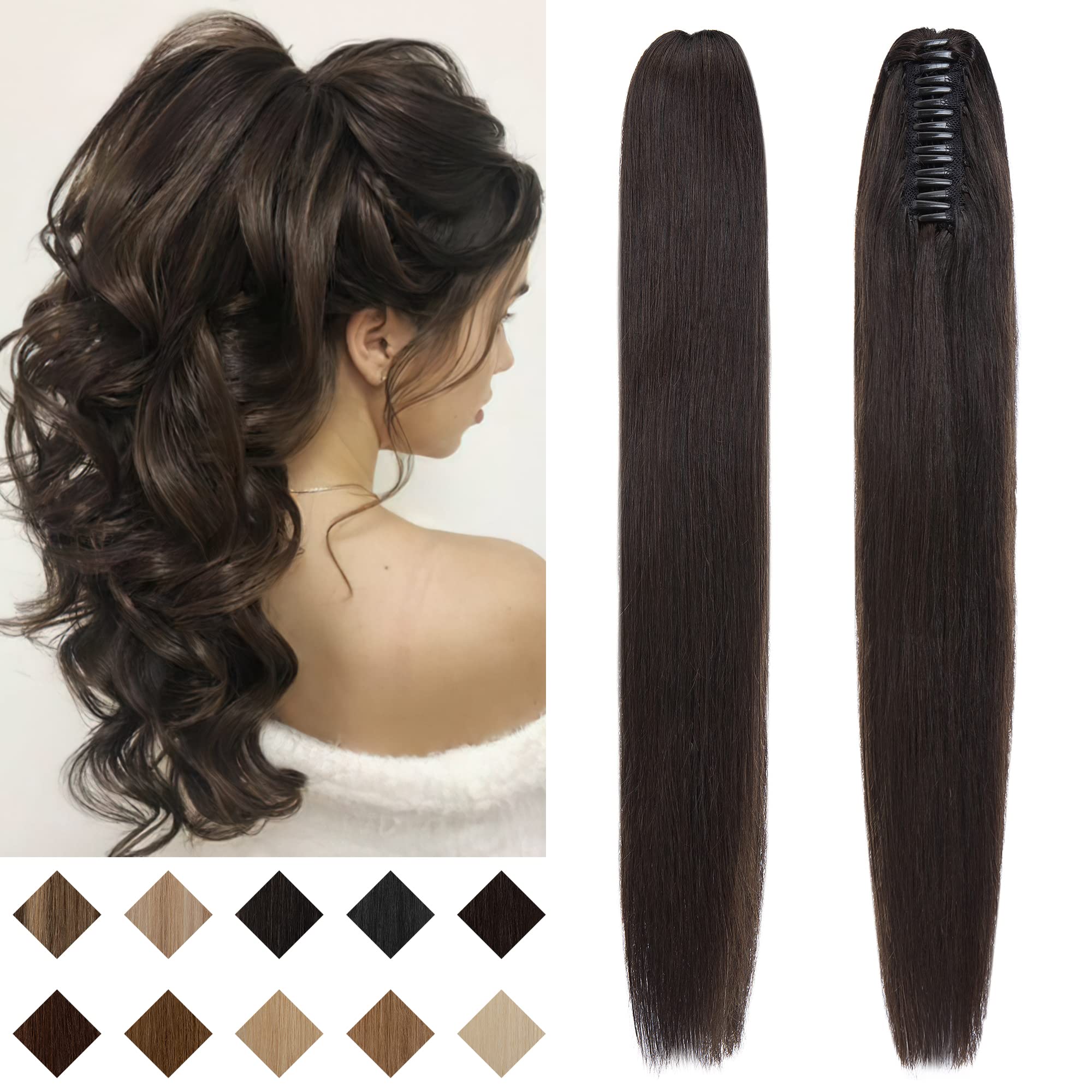 SEGO Claw Clip Ponytail Extension Human Hair Clip in Ponytail Hair Extensions Real Human Hair Pony Tails Hair Extensions Long St