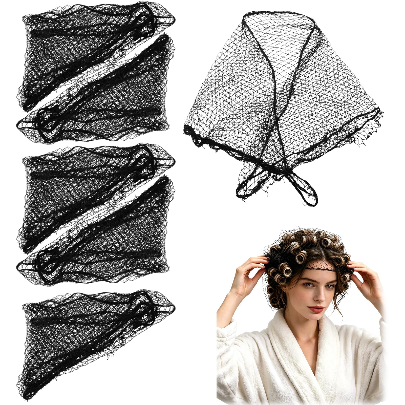 Nextpal 6 Pcs Cotton Triangle Hair Nets, Washable Mesh for Women Rollers Roller Set Styling Salons Homes Dormitories Sleeping Tr