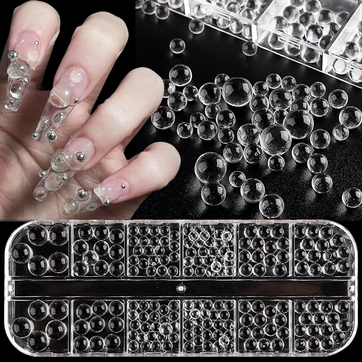 Clear Water Beads For Nail Art, 3D Water Droplets Beads, 3-7Mm Transparent Round Bubble Balls For Nail Decoration, Y2K Nail Char