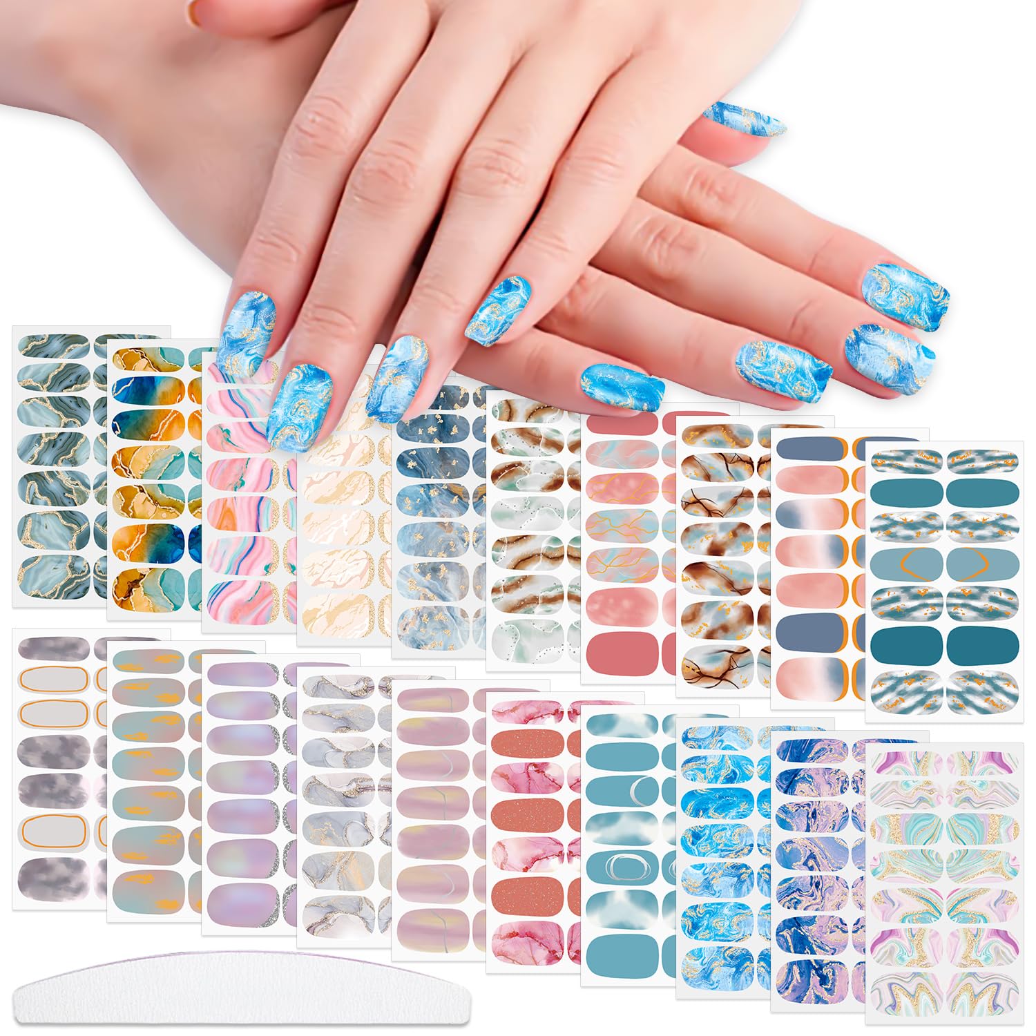 WOKOTO 20 Sheets 280 Pieces Marble Design Gel Nail Polish Strips for Women Gradient Nail Gel Stickers Wraps Gel Nail Stickers Fu