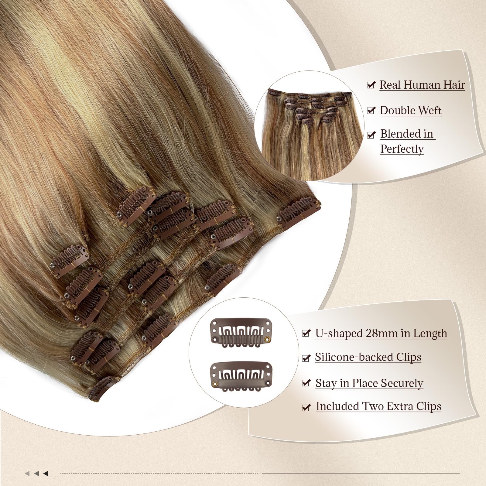 Clip In Hair Extensions Remy Human Hair Golden Brown And Blonde Balayage Human Hair Clip In Extensions 12 Inch Thick Full Real H