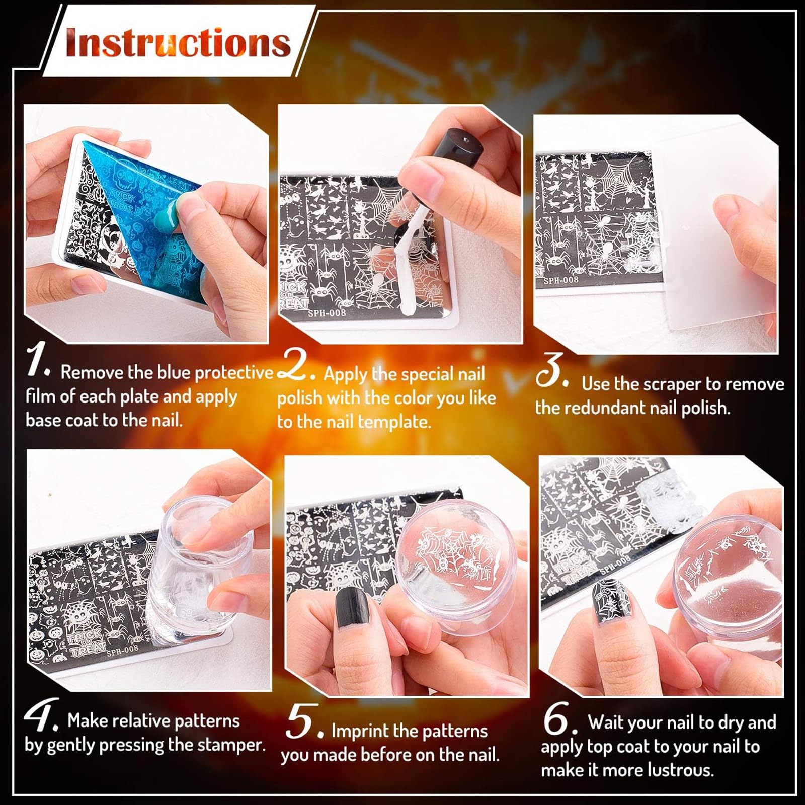 Whaline 6Pcs Christmas Nail Plates Stamping Set Xmas Tree Snowflake Snowman Stamp Templates Nail Art Plates For Winter Diy Print