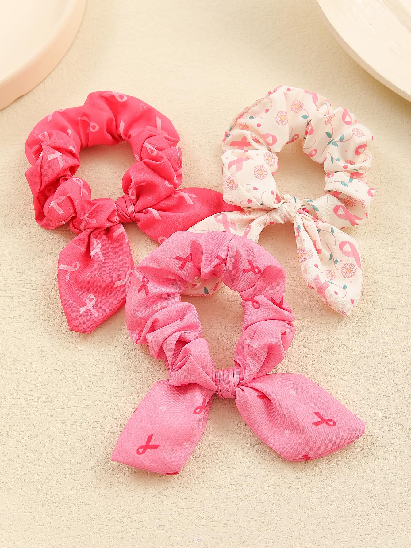 3pcs Breast Cancer Hair Tie Pink Hair Bow Hair Tie Hair Scrunchies Pink Bunny Ear Hair tie Ponytail Holder for Women Girls TSFQ1
