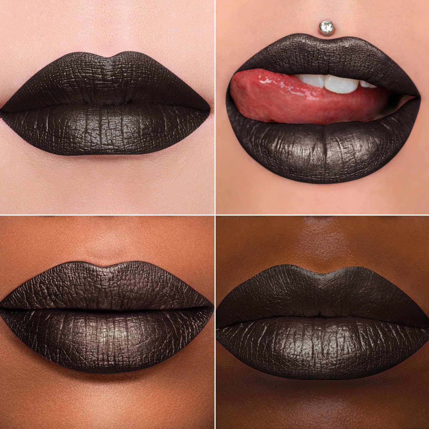 Maki Yika Metallic Lipstick For Women Black Lipsticks Long Lasting Glitter Lipstick No Smudge No Transfer Full-Coverage Liquid L