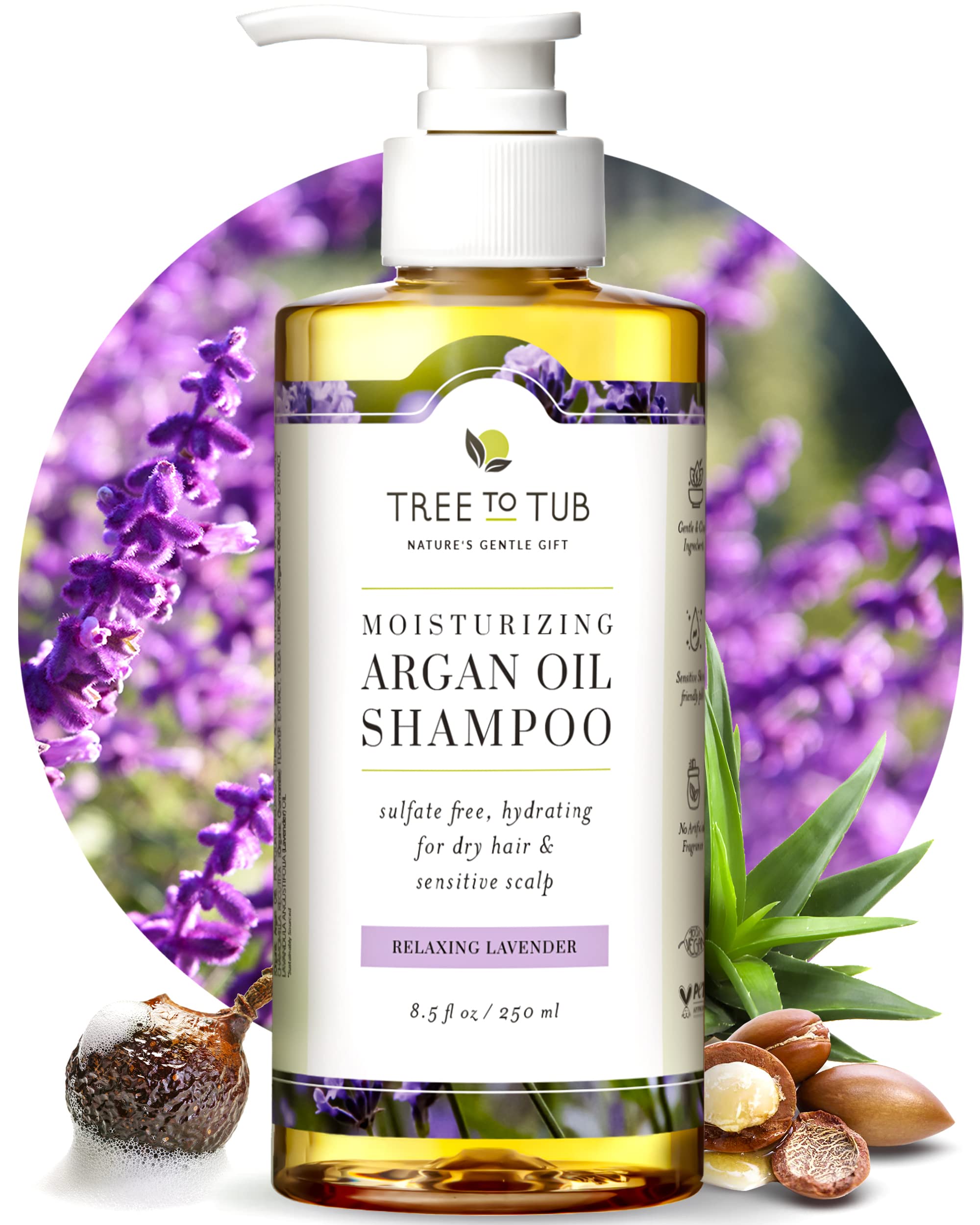 Tree to Tub Lavender Dry Hair Shampoo for Sensitive Scalp - Gentle Hydrating Dry Scalp Shampoo for Women & Men, Moisturizing Sul
