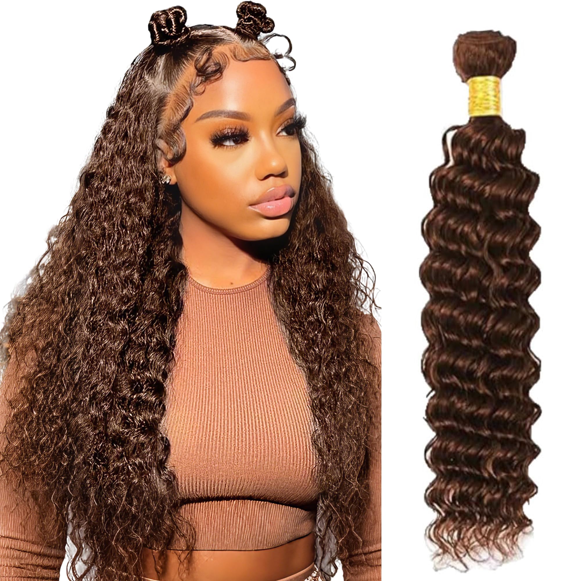 #4 Chocolate Brown Bundles Human Hair Deep Wave Bundles Human Hair 16 Inch Single Bundle Human Hair Extension for Women 100g Tot